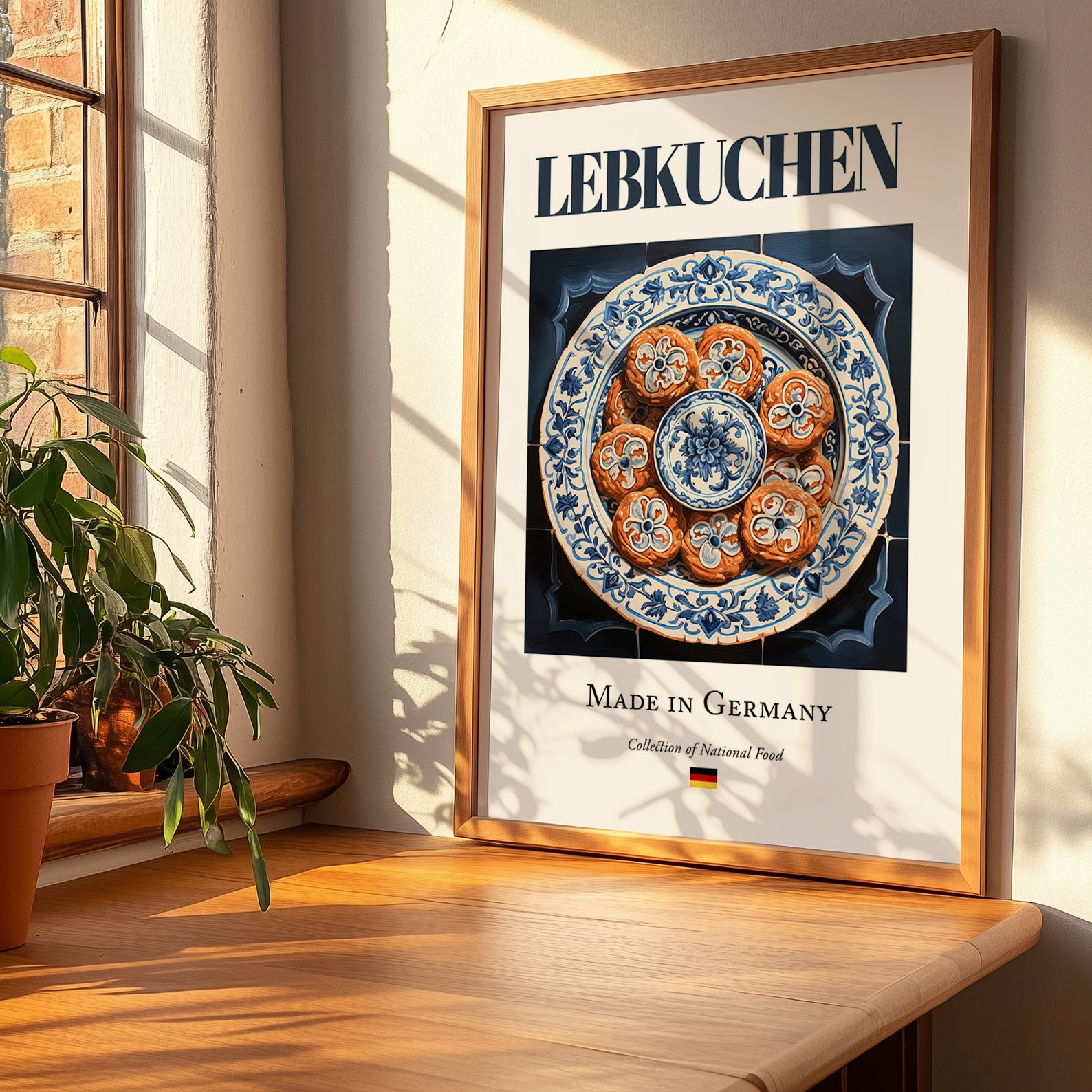 Lebkuchen – German Dessert Dish, Bistro Painting, no-text version framed in wood