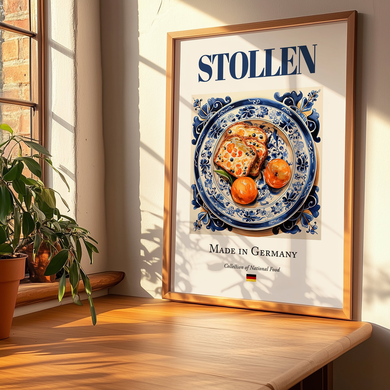 Stollen – German Dessert Dish, Fine Dining Restaurant Wall Decor, no-text version framed in wood