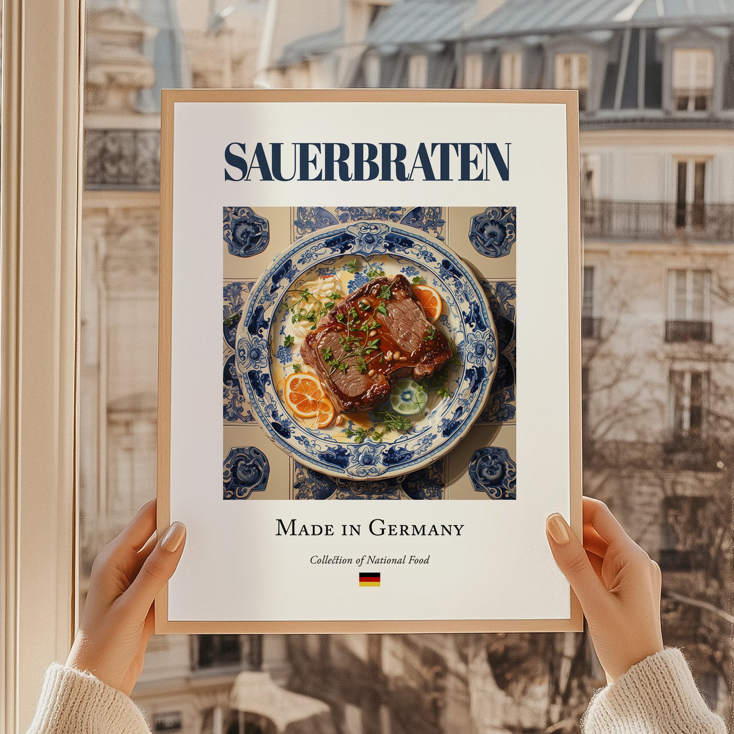 Sauerbraten – German Stew Dish, Tavern Poster, styled in a charming Paris street view