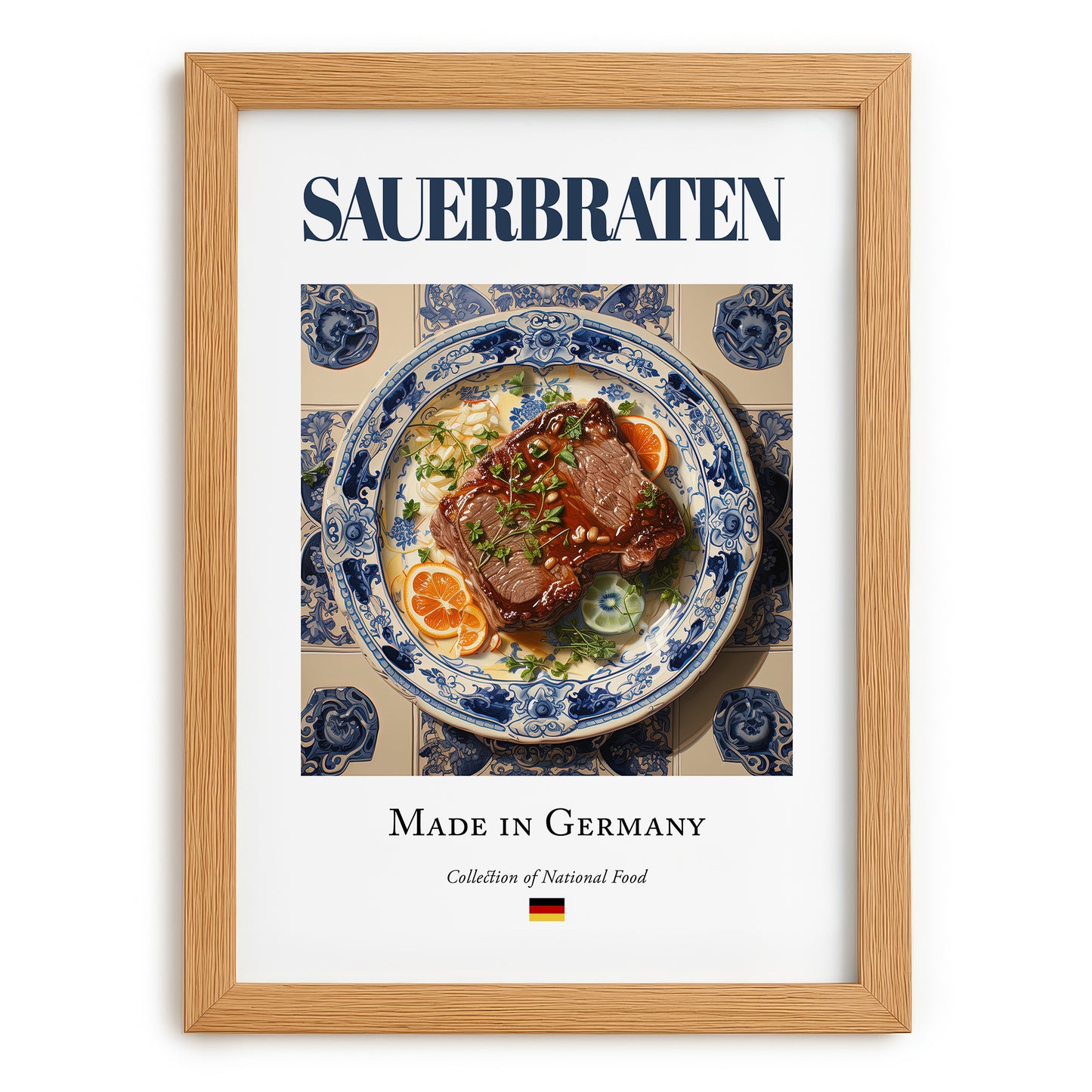 Sauerbraten – German Stew Dish, Tavern Poster, set in oak frame