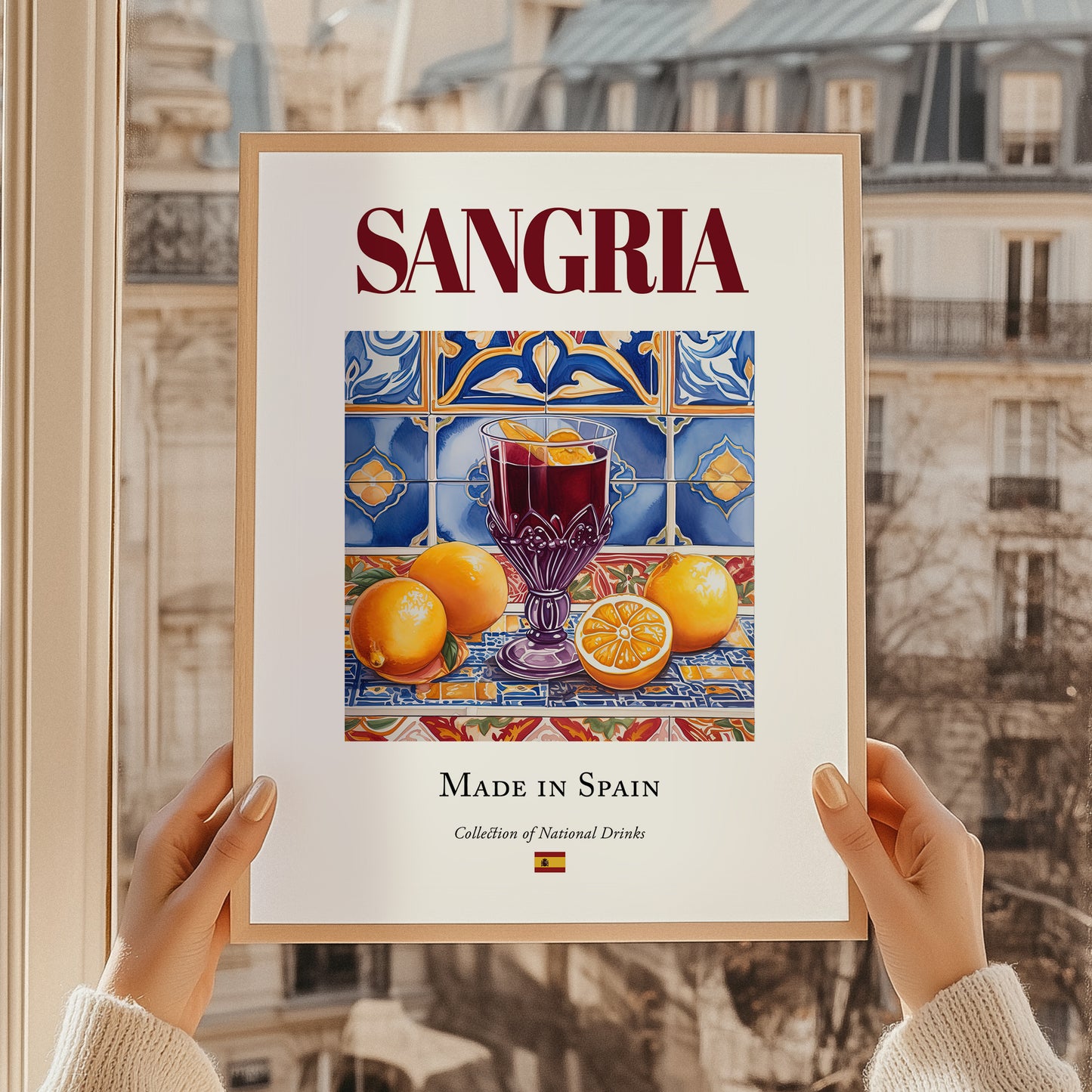 Sangria – Spanish Beverage Drink, Rooftop Terrace Poster, styled in a charming Paris street view