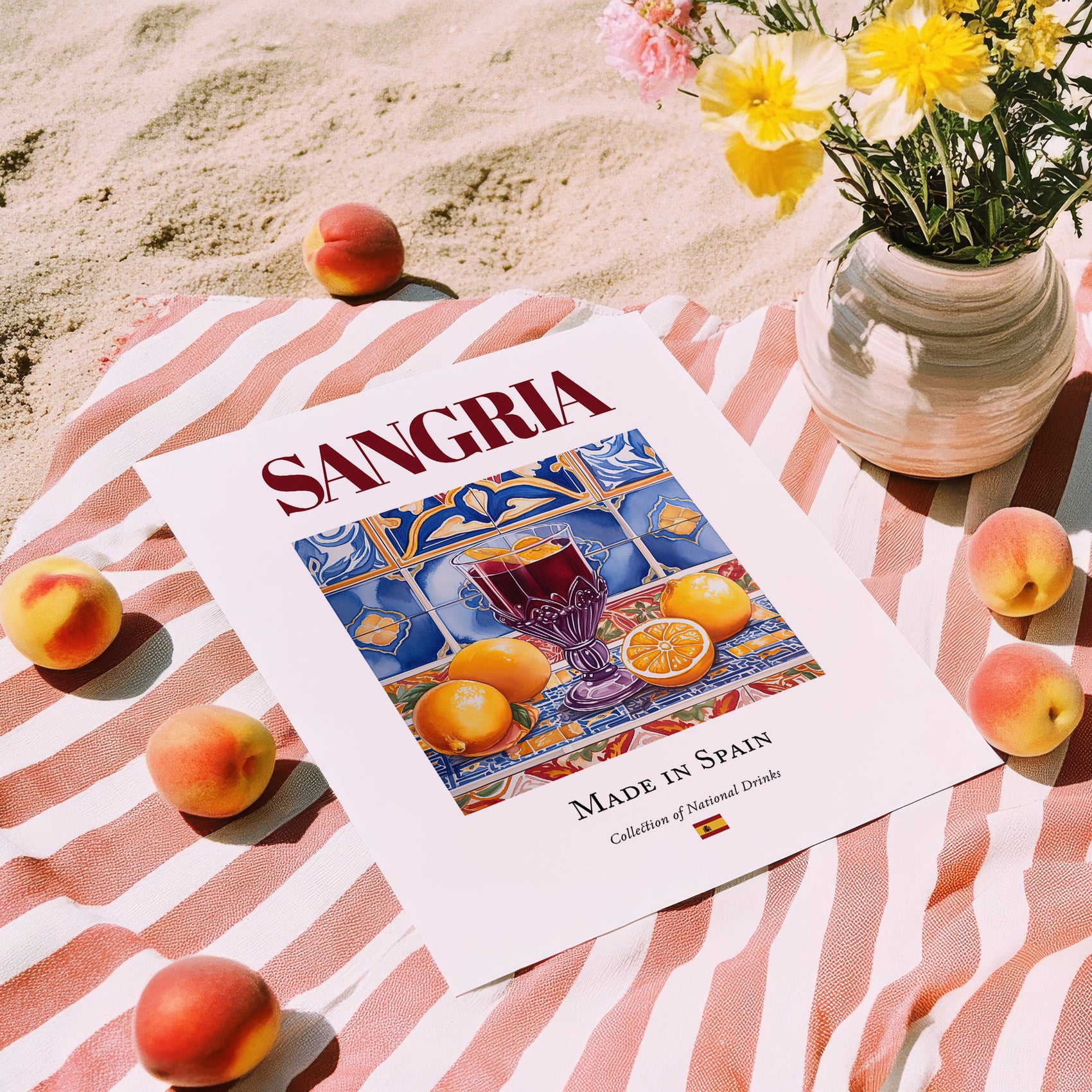 Sangria – Spanish Beverage Drink, Rooftop Terrace Poster, unframed on coastal sand