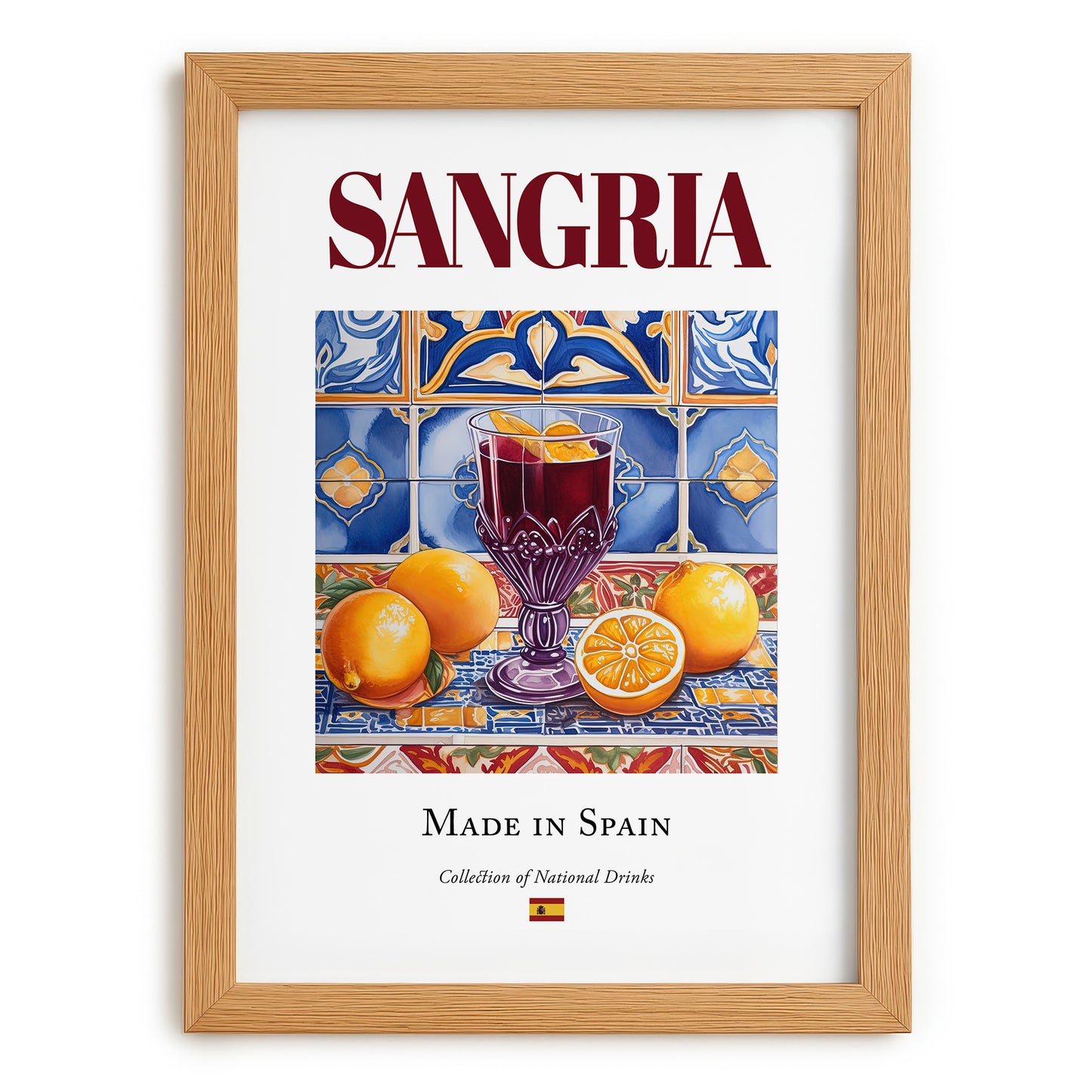 Sangria – Spanish Beverage Drink, Rooftop Terrace Poster, set in oak frame