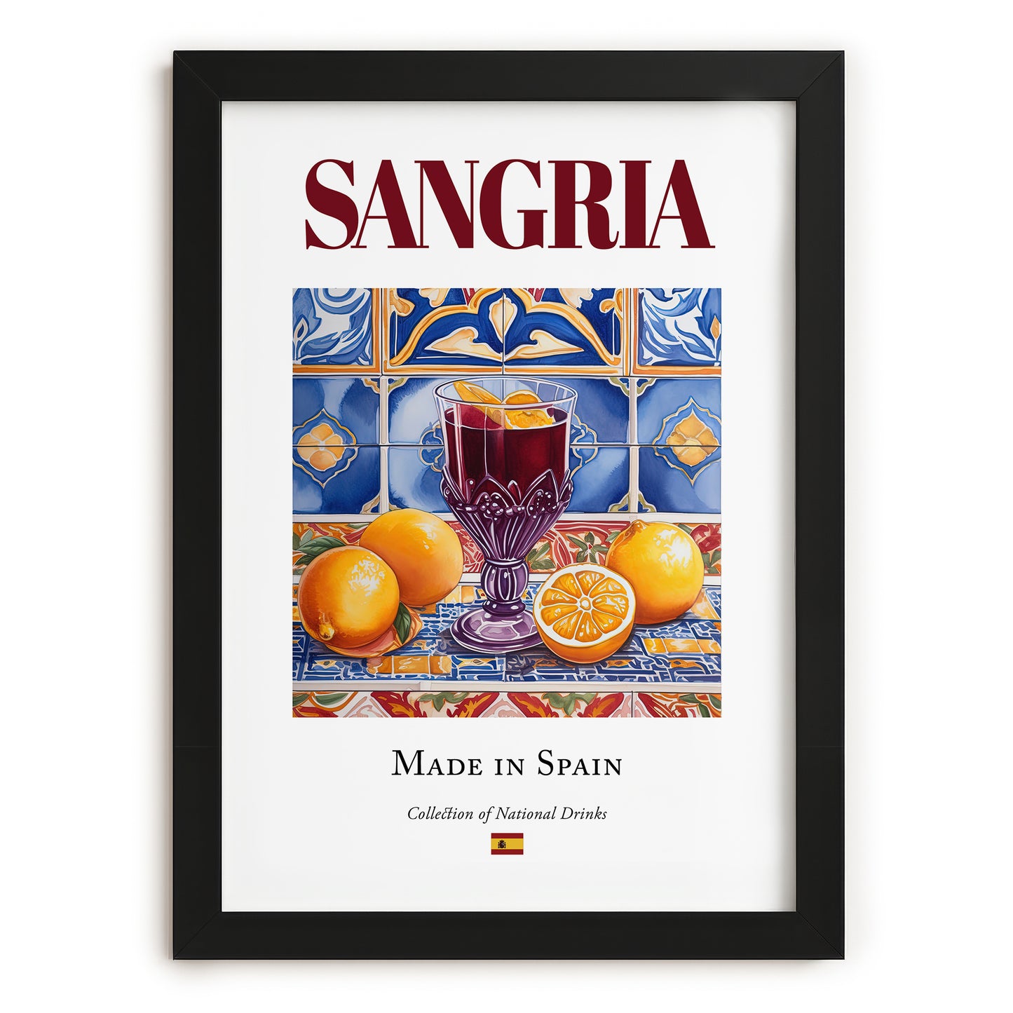 Sangria – Spanish Beverage Drink, Rooftop Terrace Poster, in sleek black frame