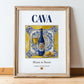 Cava – Spanish Sparkling Wine, Wine Bar Print, in wooden frame leaning on the floor