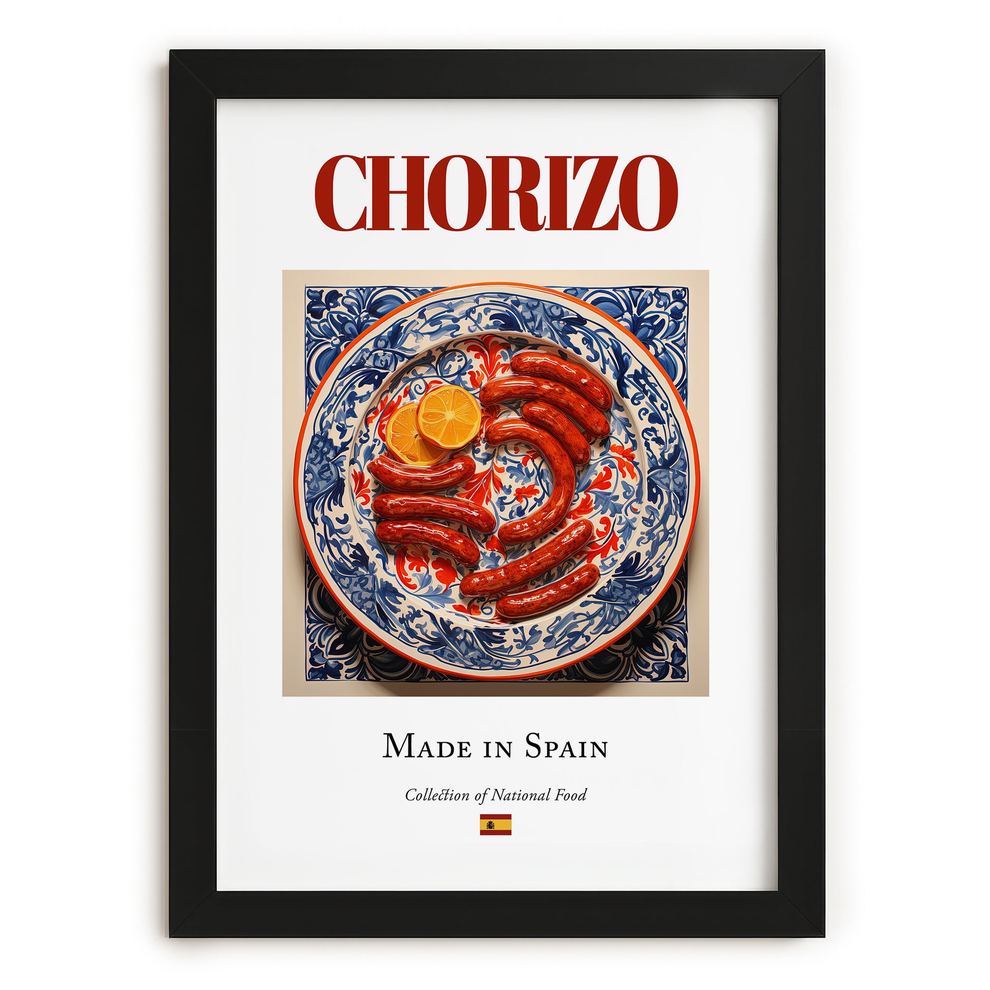 Chorizo – Spanish Meat Dish, Restaurant Poster, in sleek black frame