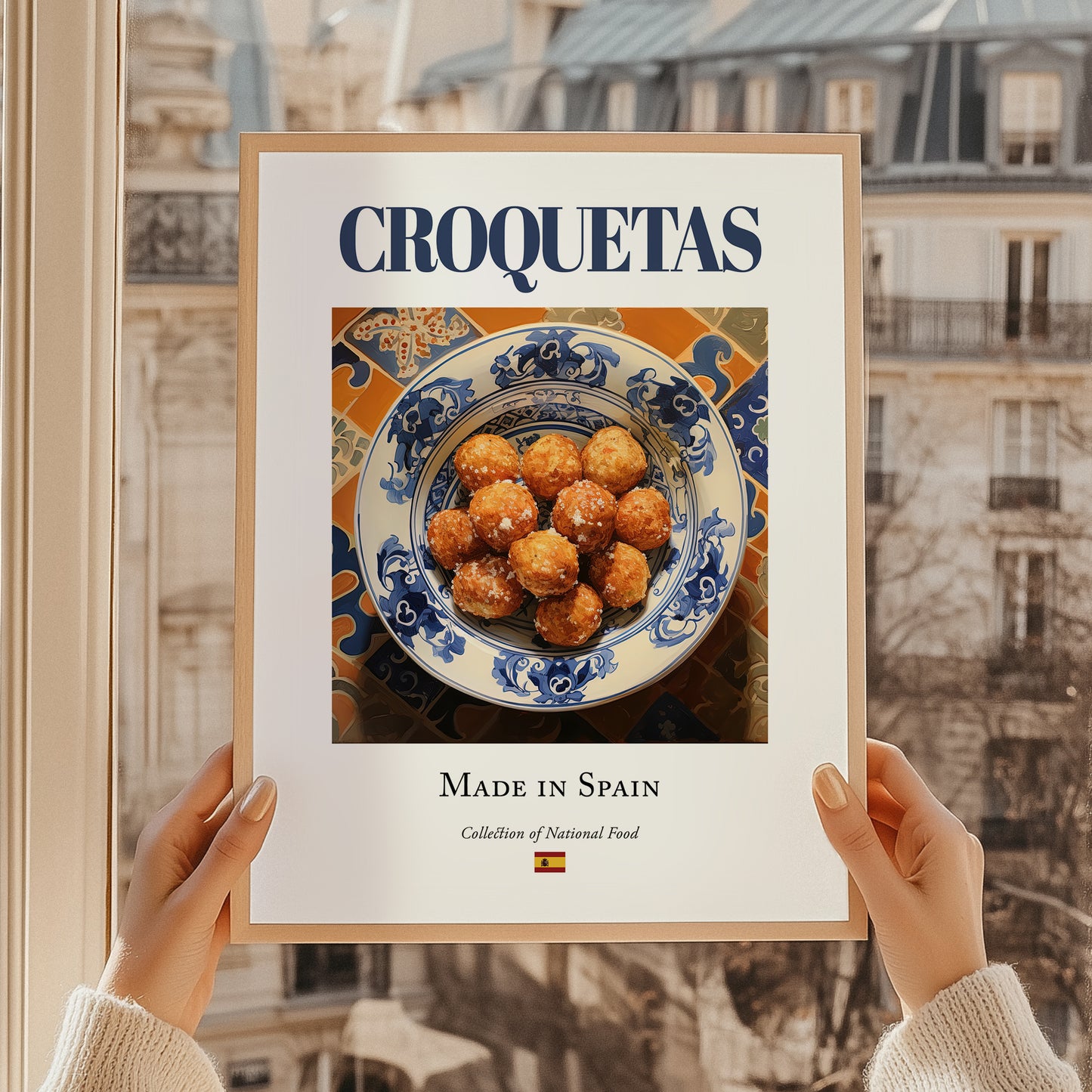 Croquetas – Spanish Snack Dish, Brasserie Wall Art, styled in a charming Paris street view