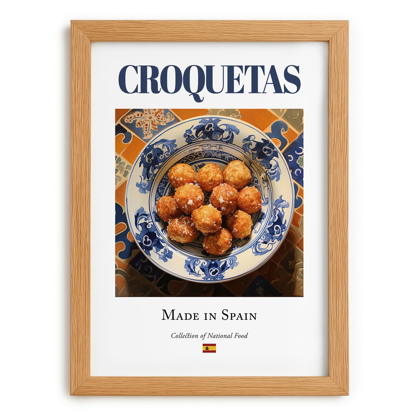Croquetas – Spanish Snack Dish, Brasserie Wall Art, set in oak frame