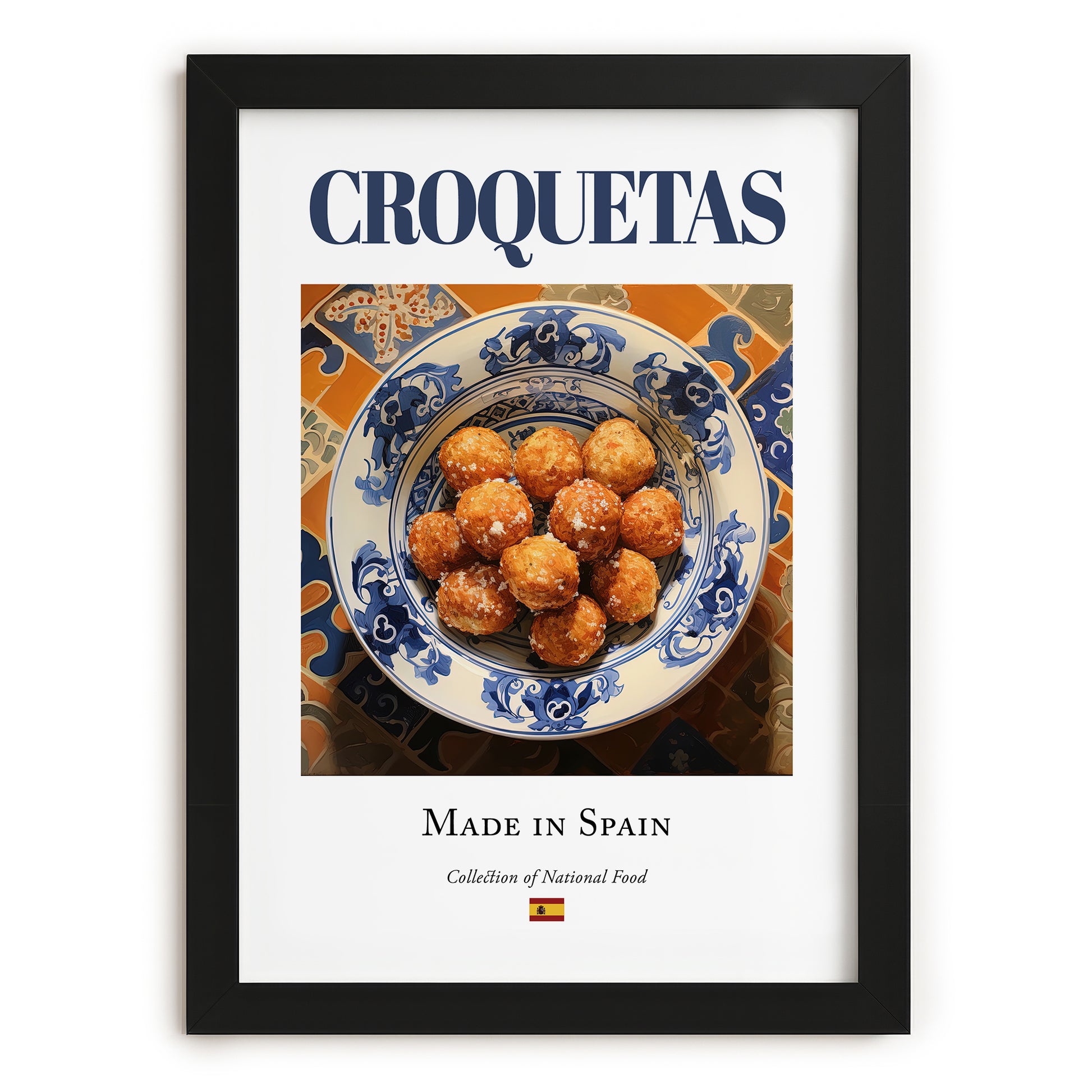 Croquetas – Spanish Snack Dish, Brasserie Wall Art, in sleek black frame