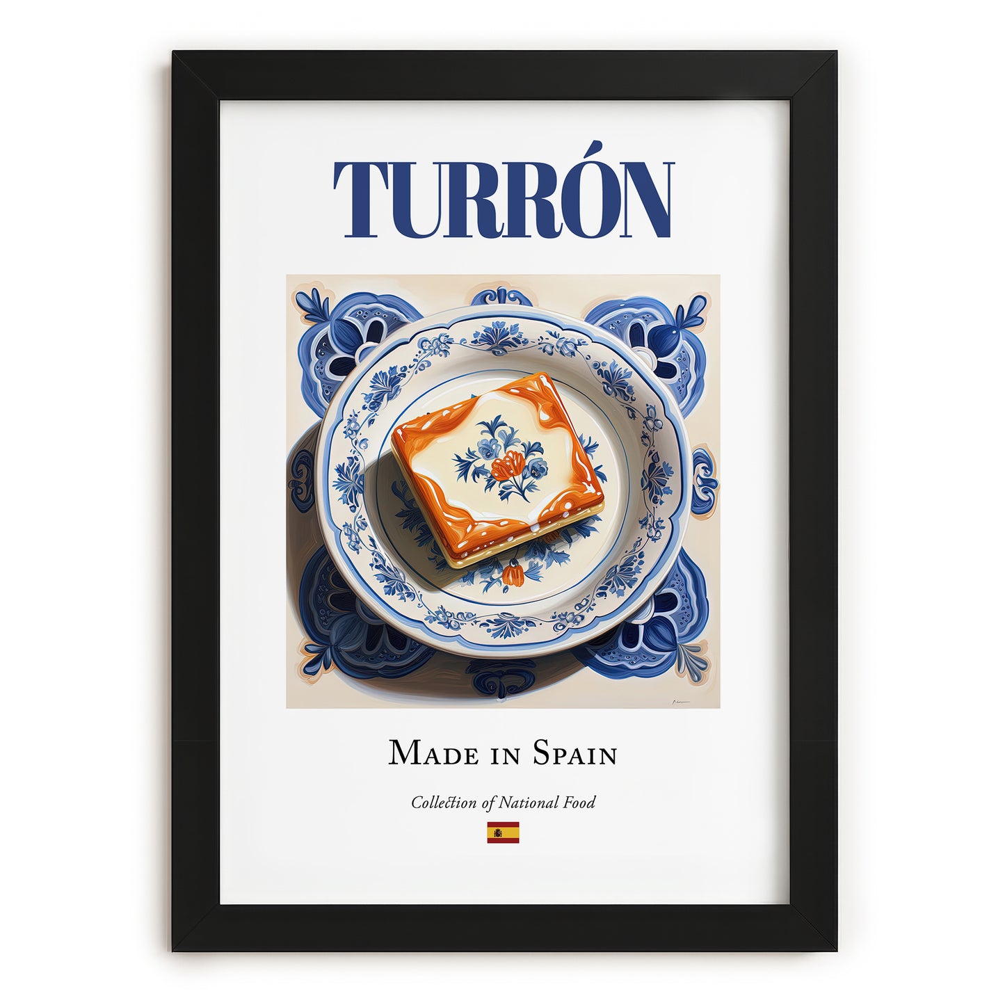 Turrón – Spanish Dessert Dish, Fine Dining Restaurant Art, in sleek black frame