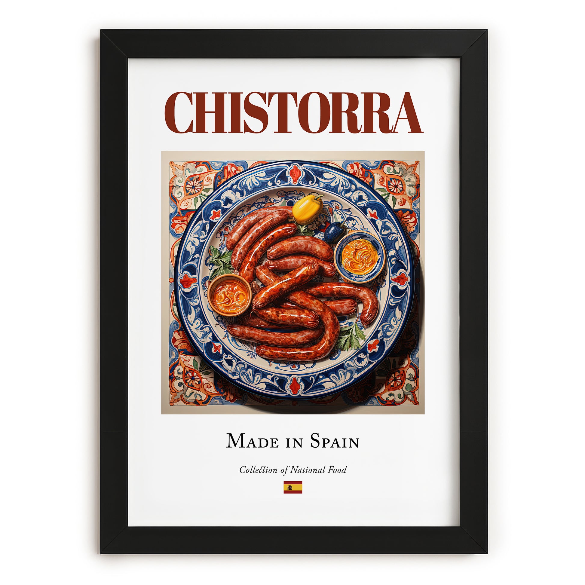 Chistorra – Spanish Meat Dish, Food Bar Print, in sleek black frame