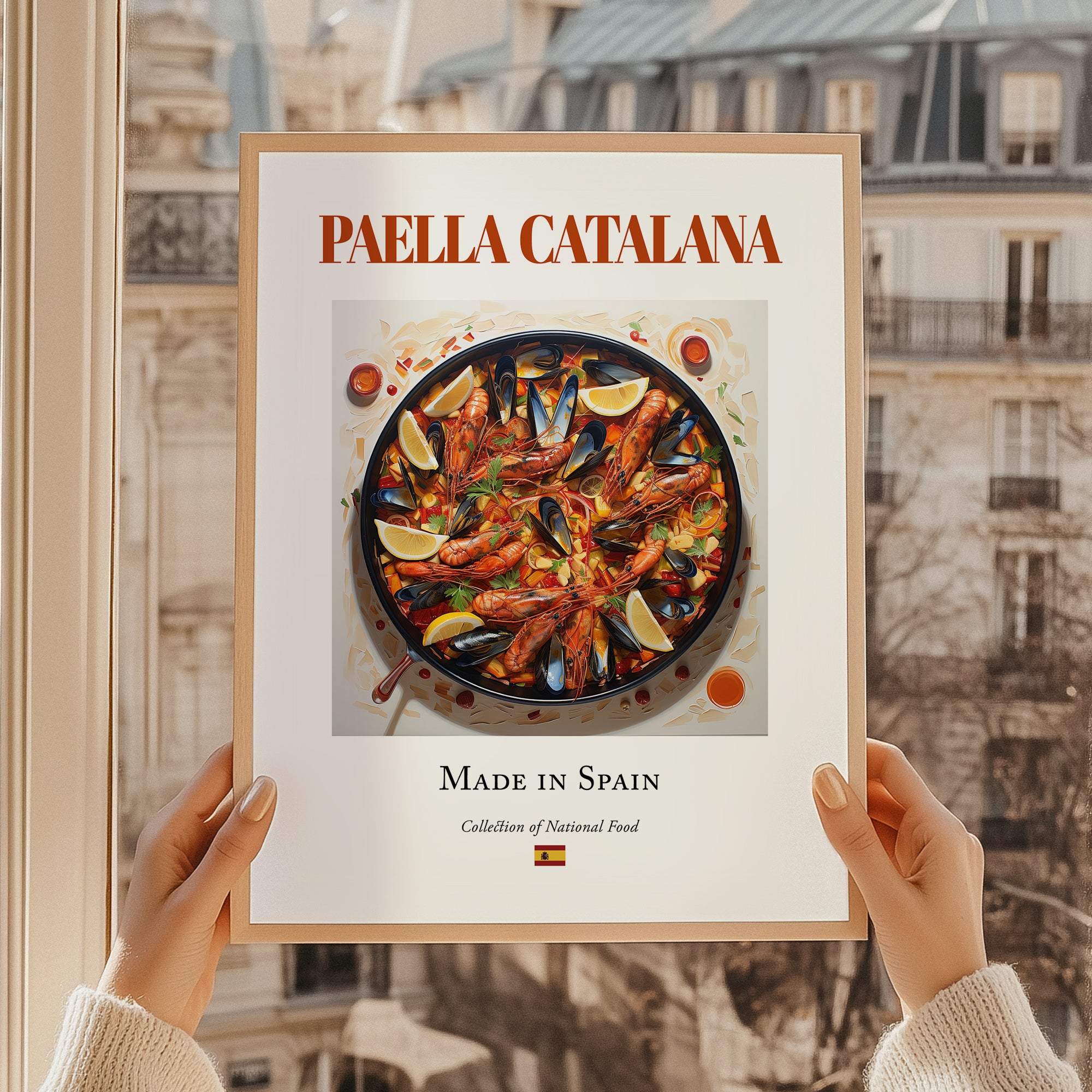 Paella Catalana – Spanish Rice Dish, Farmhouse Kitchen Art, styled in a charming Paris street view