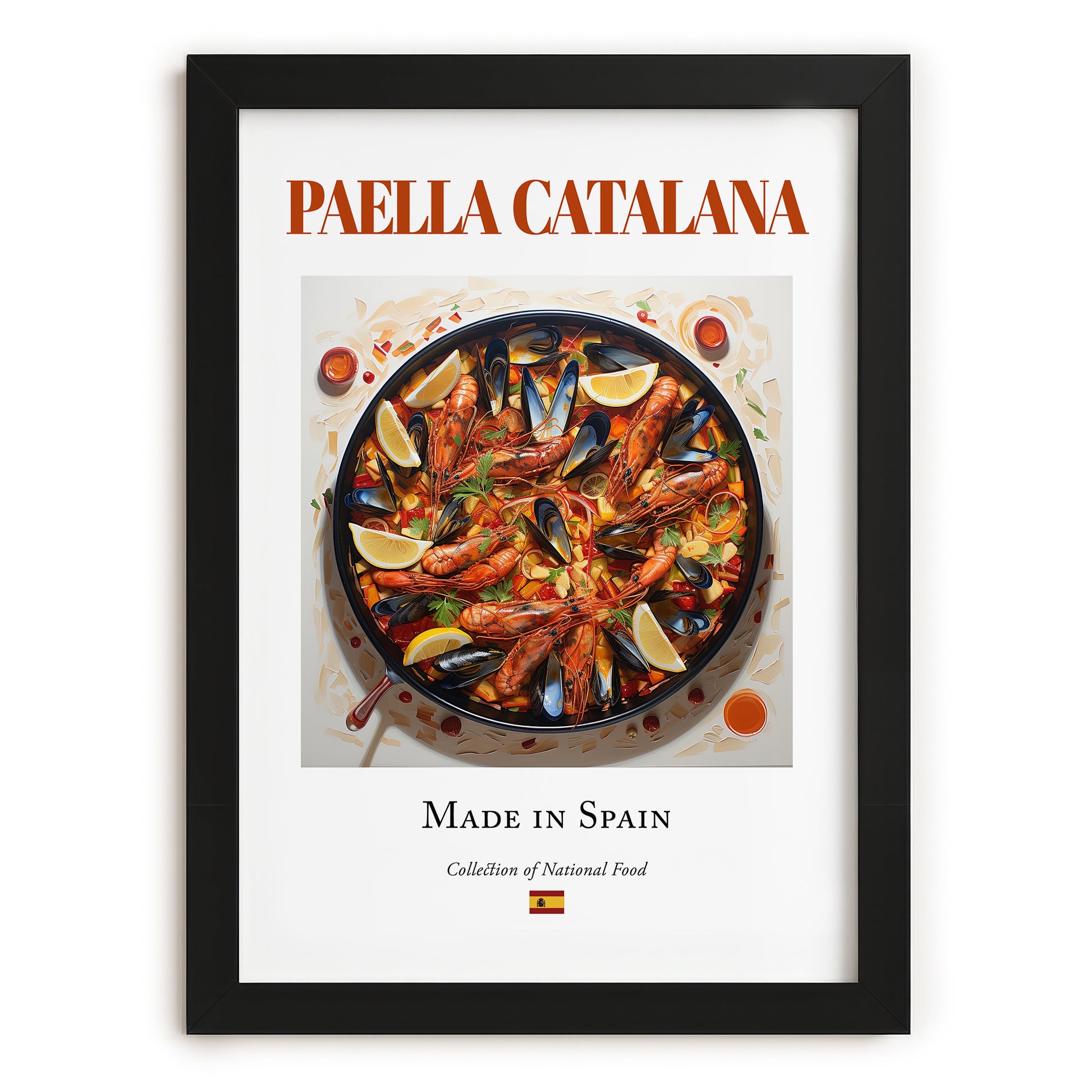 Paella Catalana – Spanish Rice Dish, Farmhouse Kitchen Art, in sleek black frame