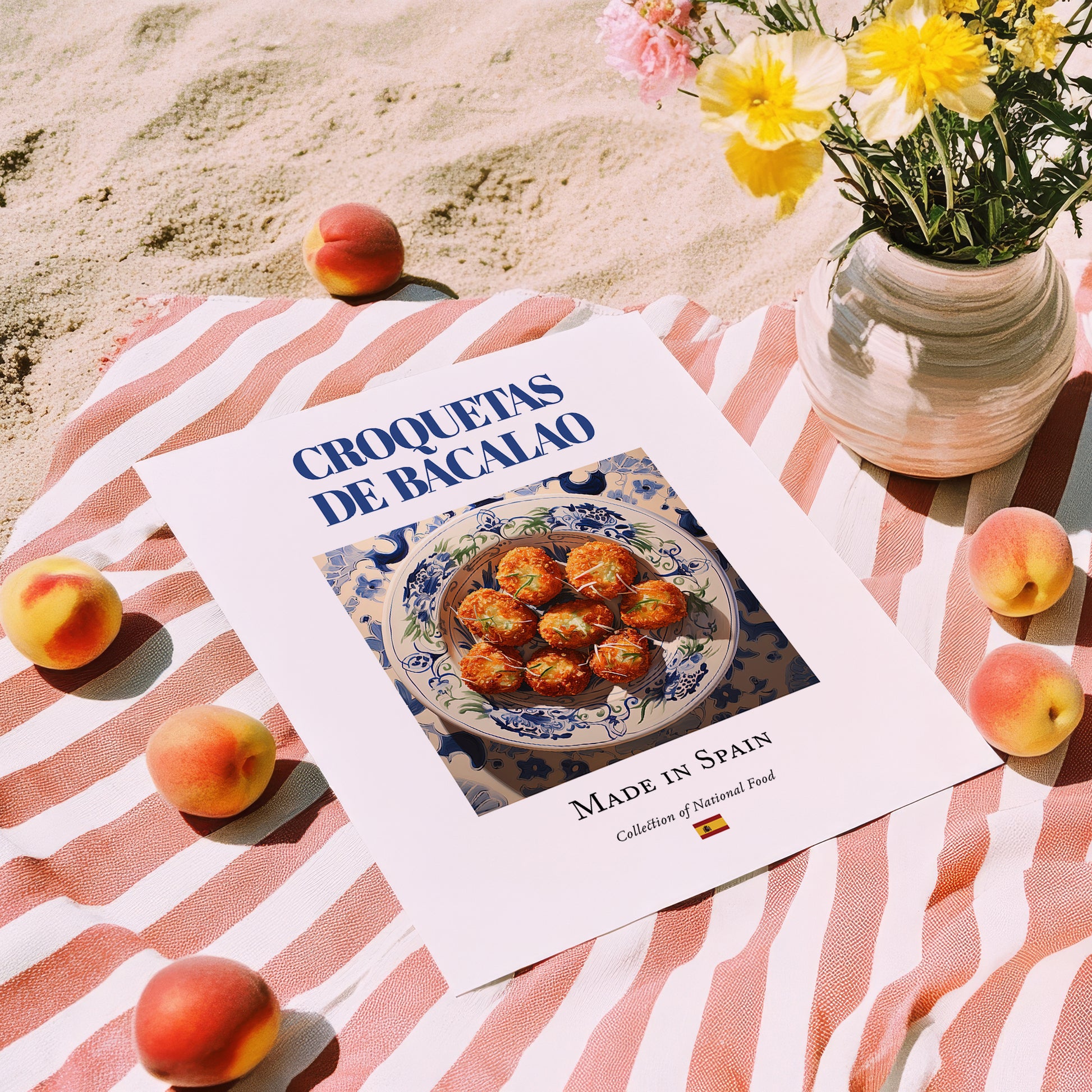 Croquetas de bacalao – Spanish Snack Dish, Tavern Poster, unframed on coastal sand