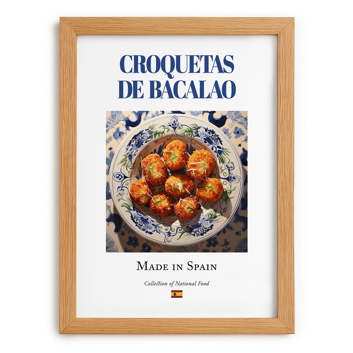 Croquetas de bacalao – Spanish Snack Dish, Tavern Poster, set in oak frame