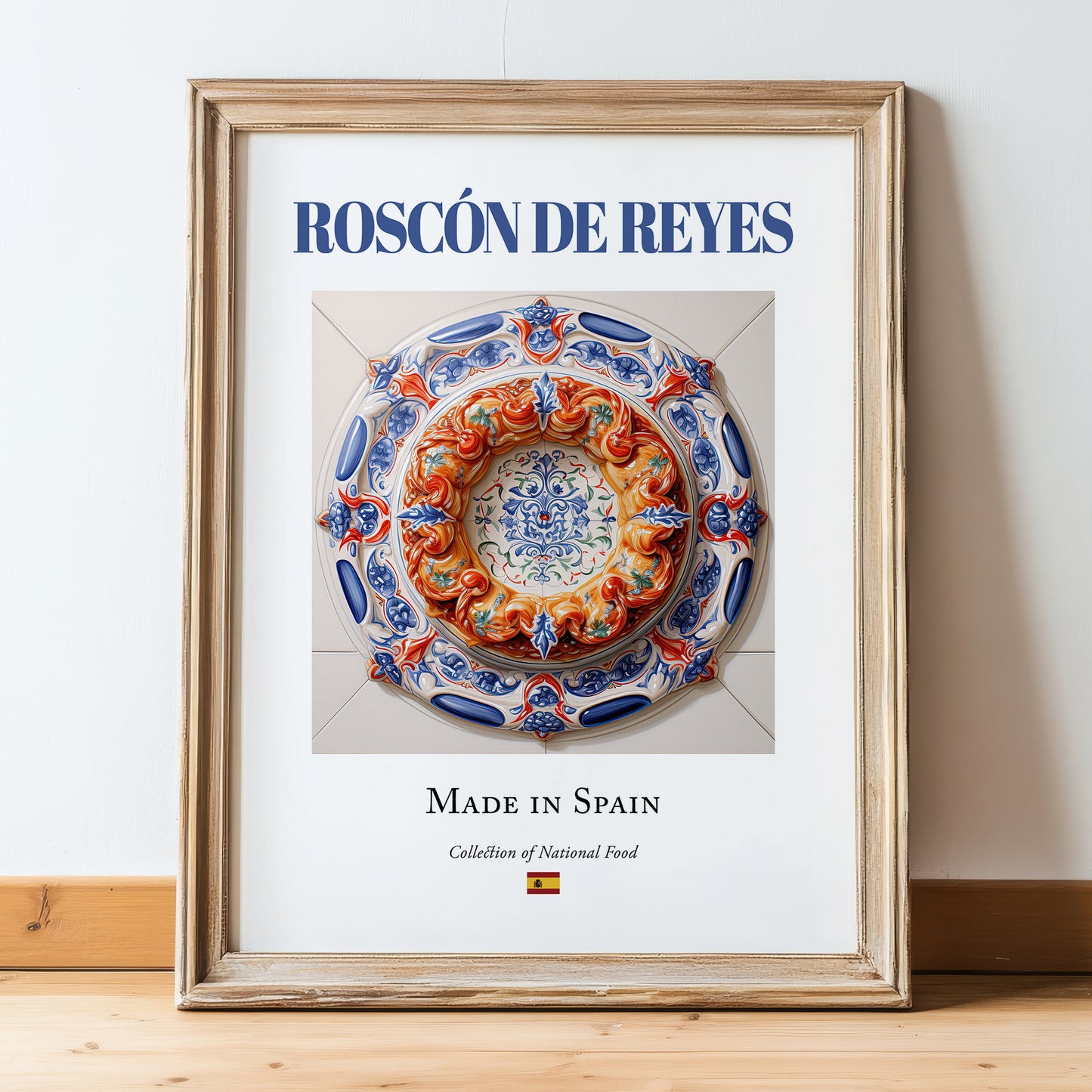 Roscón de Reyes – Spanish Dessert Dish, Brasserie Wall Art, in wooden frame leaning on the floor