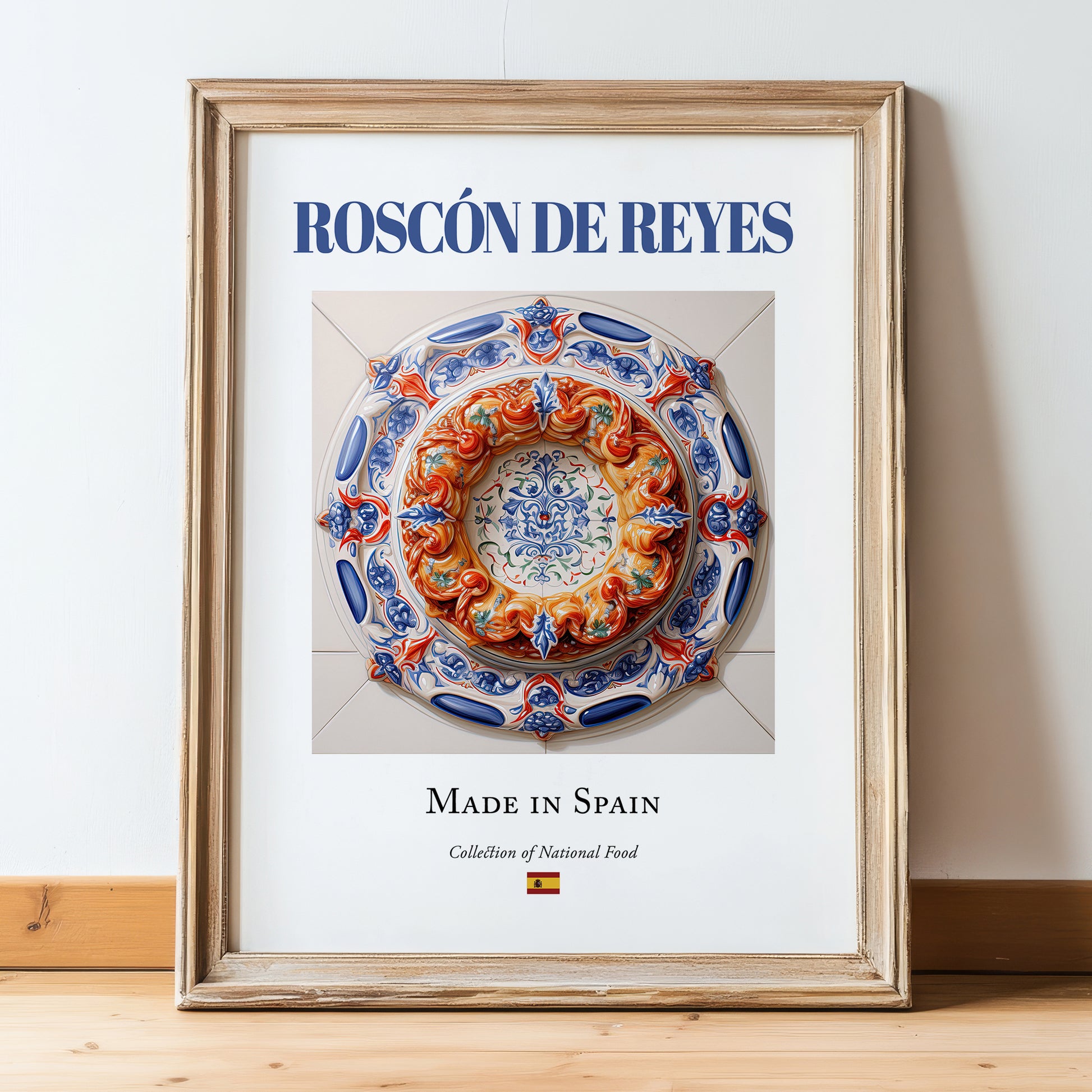 Roscón de Reyes – Spanish Dessert Dish, Brasserie Wall Art, in wooden frame leaning on the floor