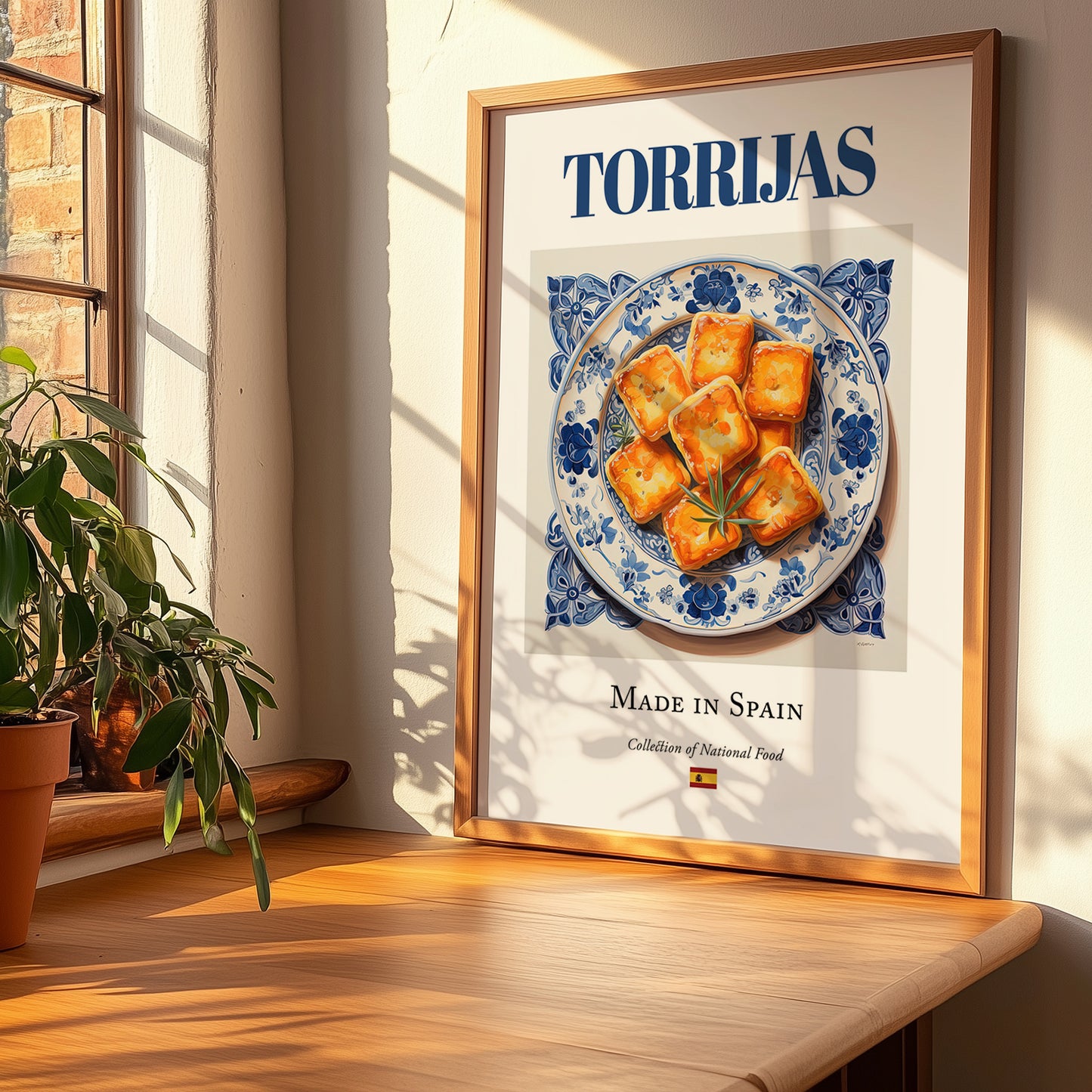 Torrijas – Spanish Dessert Dish, Fine Dining Restaurant Wall Art, no-text version framed in wood