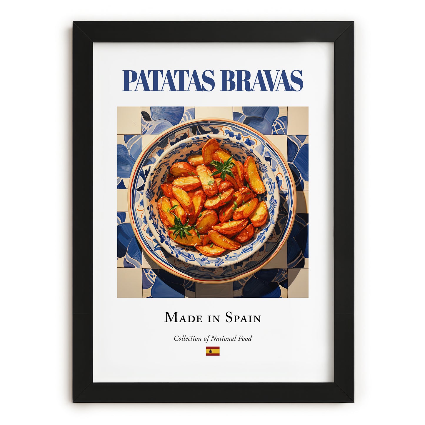 Patatas bravas – Spanish Snack Dish, Tavern Poster, in sleek black frame
