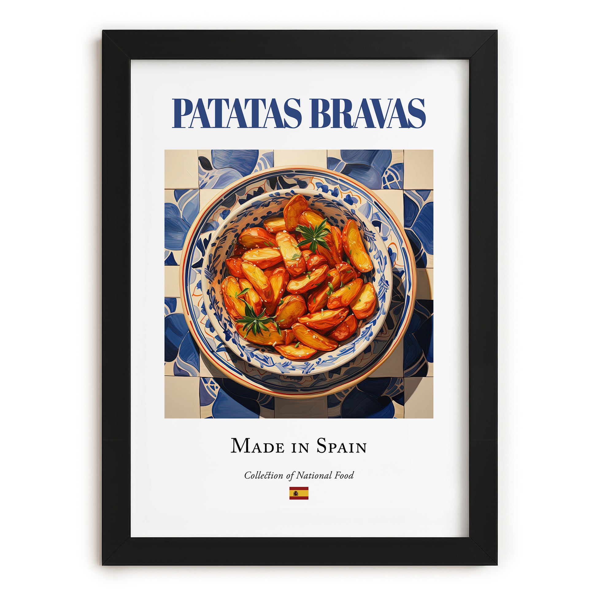 Patatas bravas – Spanish Snack Dish, Tavern Poster, in sleek black frame