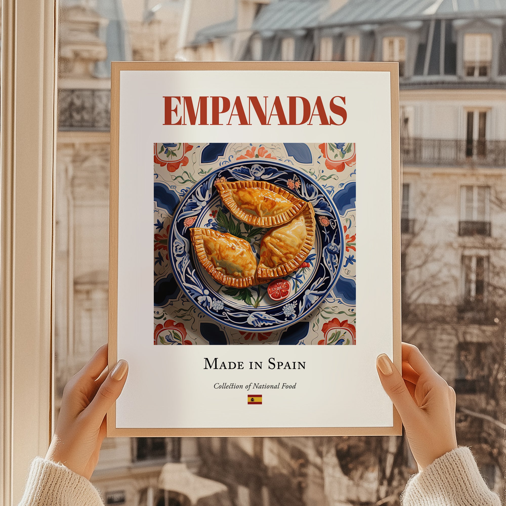 Empanadas – Spanish Snack Dish, Bistro Painting, styled in a charming Paris street view