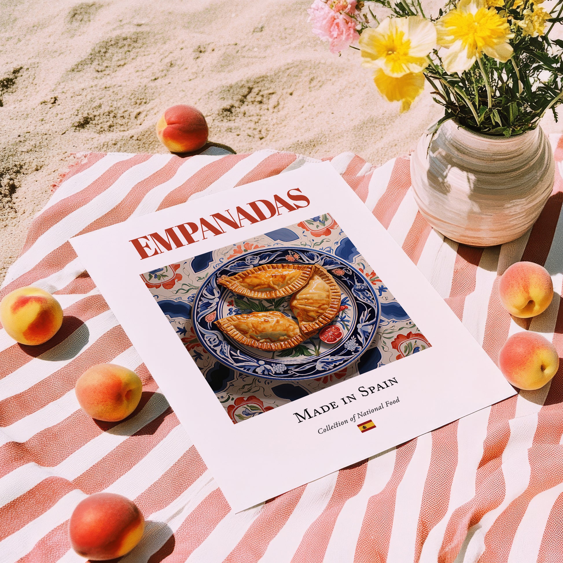 Empanadas – Spanish Snack Dish, Bistro Painting, unframed on coastal sand