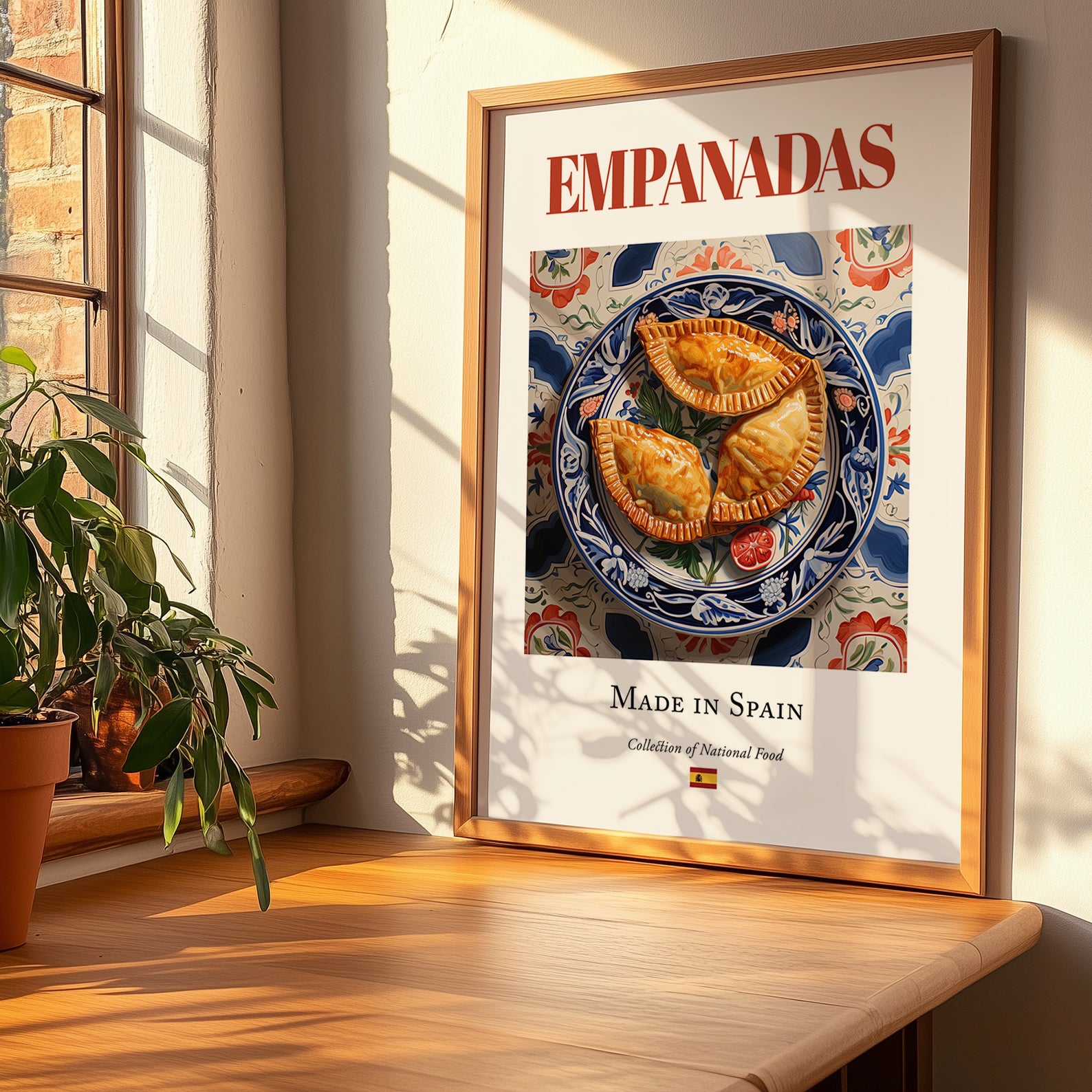 Empanadas – Spanish Snack Dish, Bistro Painting, no-text version framed in wood