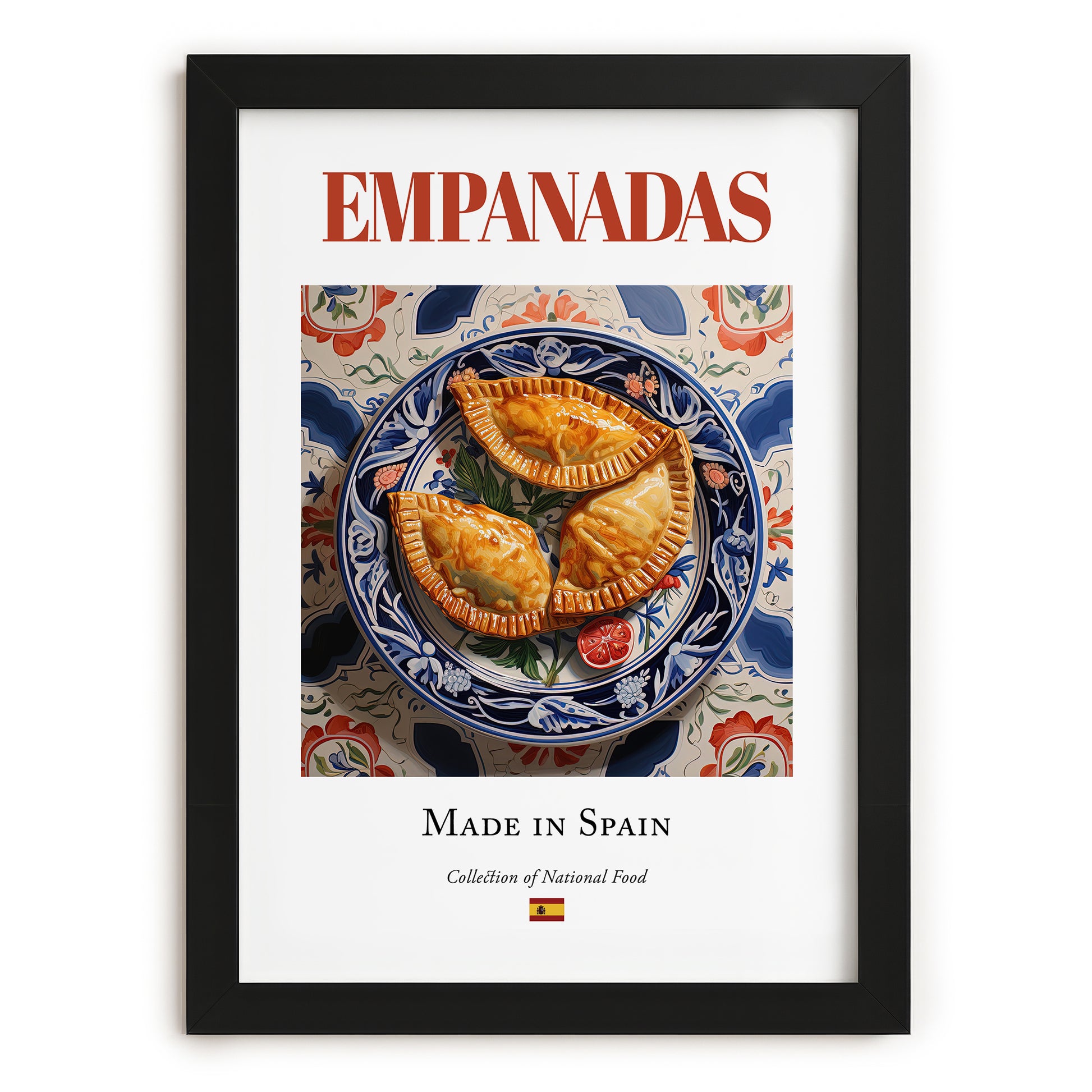 Empanadas – Spanish Snack Dish, Bistro Painting, in sleek black frame