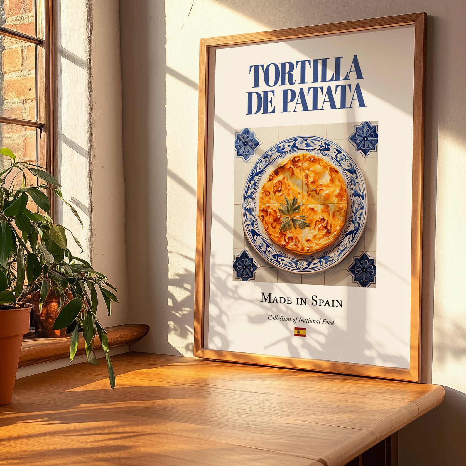 Tortilla de patata – Spanish Dish, Bistro Poster, no-text version framed in wood