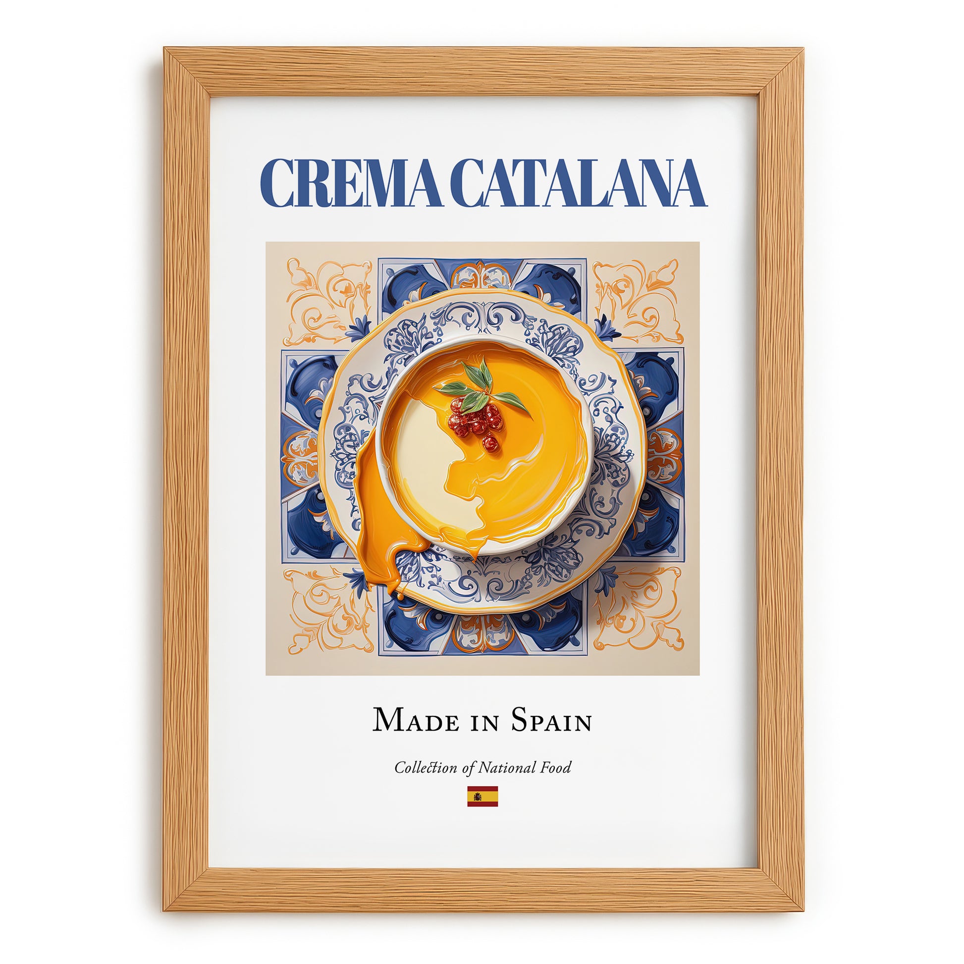 Crema Catalana – Spanish Dessert Dish, Restaurant Poster, set in oak frame