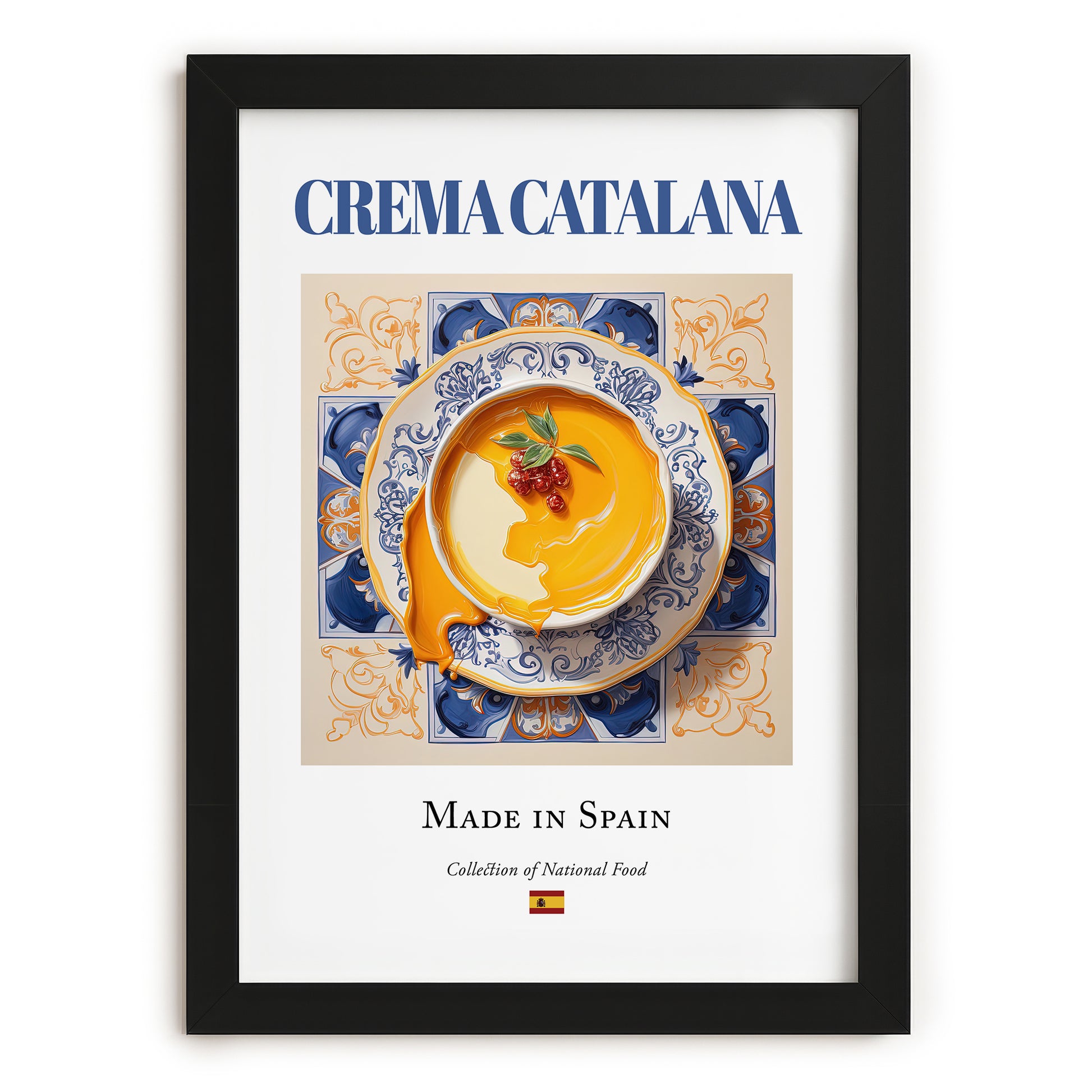 Crema Catalana – Spanish Dessert Dish, Restaurant Poster, in sleek black frame