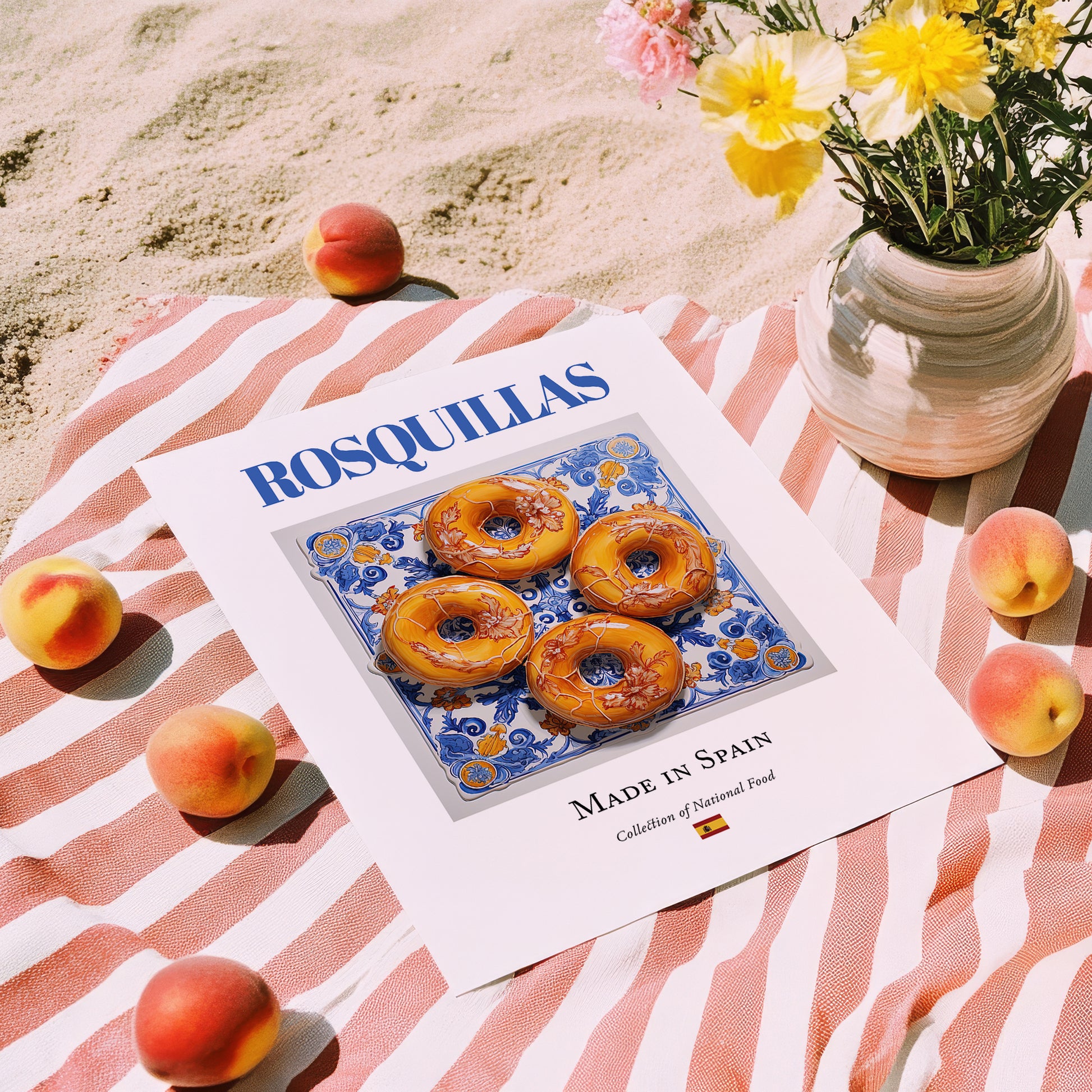 Rosquillas – Spanish Dessert Dish, Food Bar Painting, unframed on coastal sand