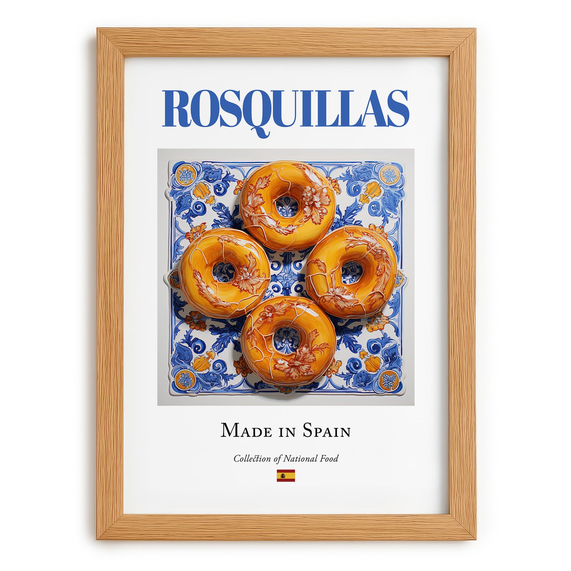 Rosquillas – Spanish Dessert Dish, Food Bar Painting, set in oak frame