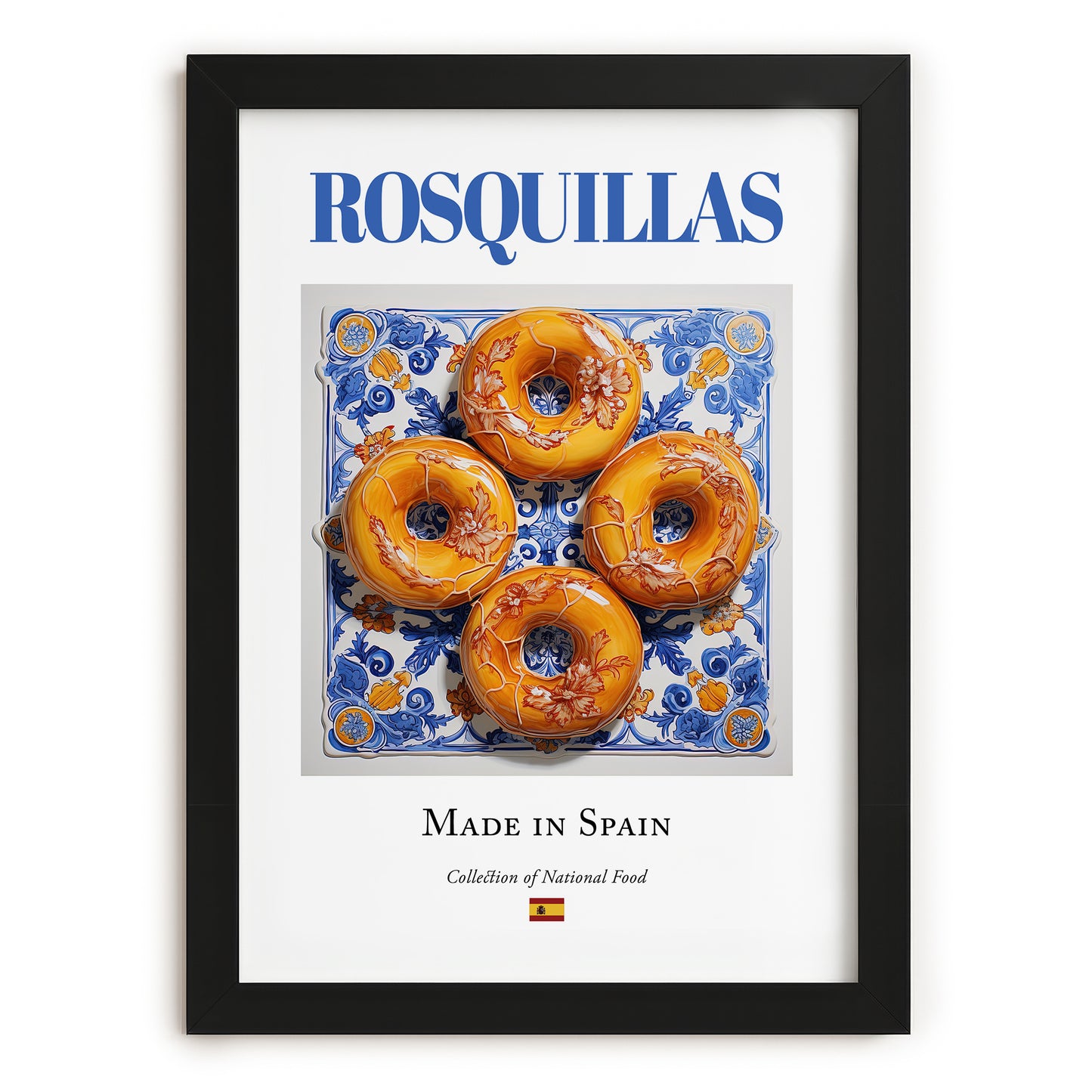 Rosquillas – Spanish Dessert Dish, Food Bar Painting, in sleek black frame