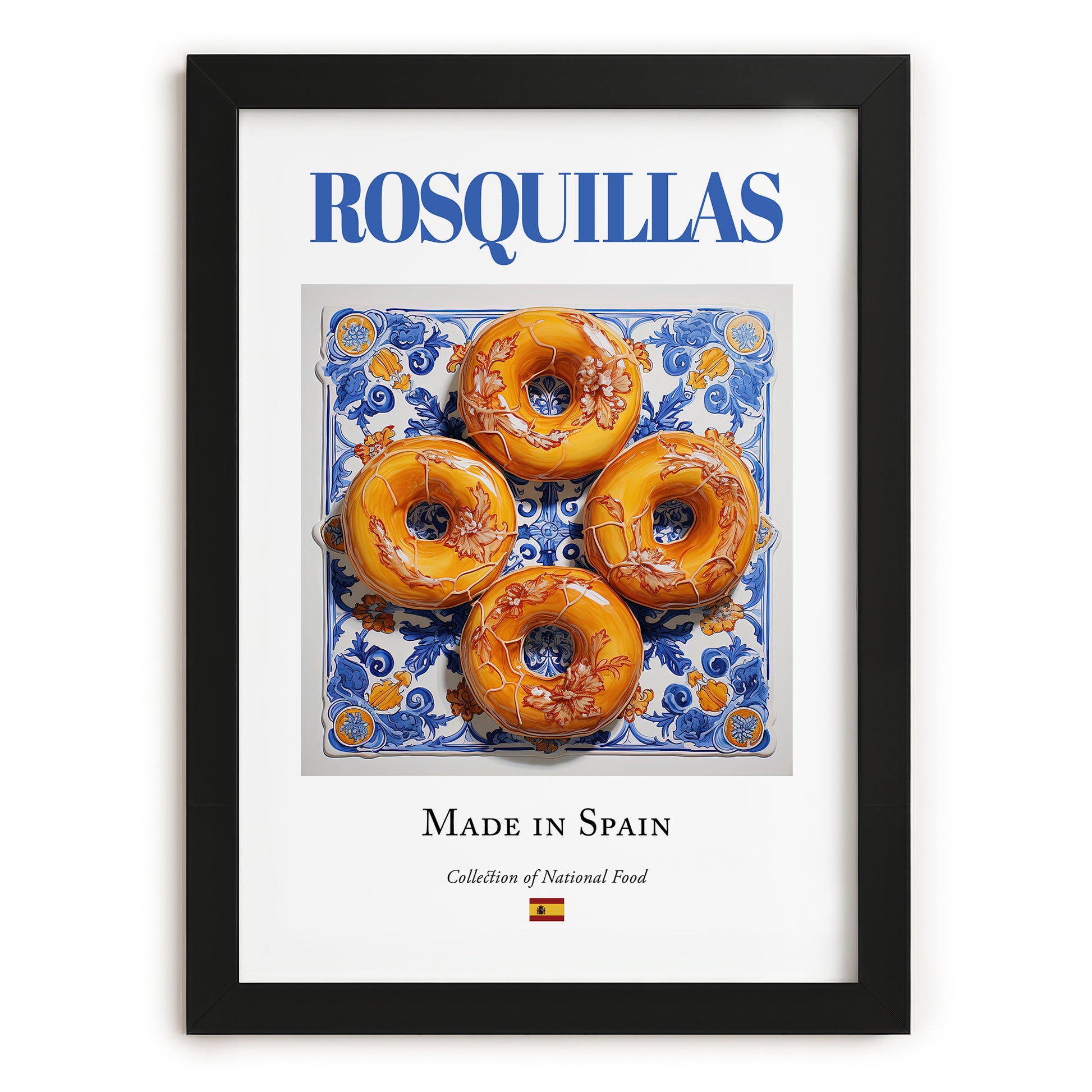 Rosquillas – Spanish Dessert Dish, Food Bar Painting, in sleek black frame