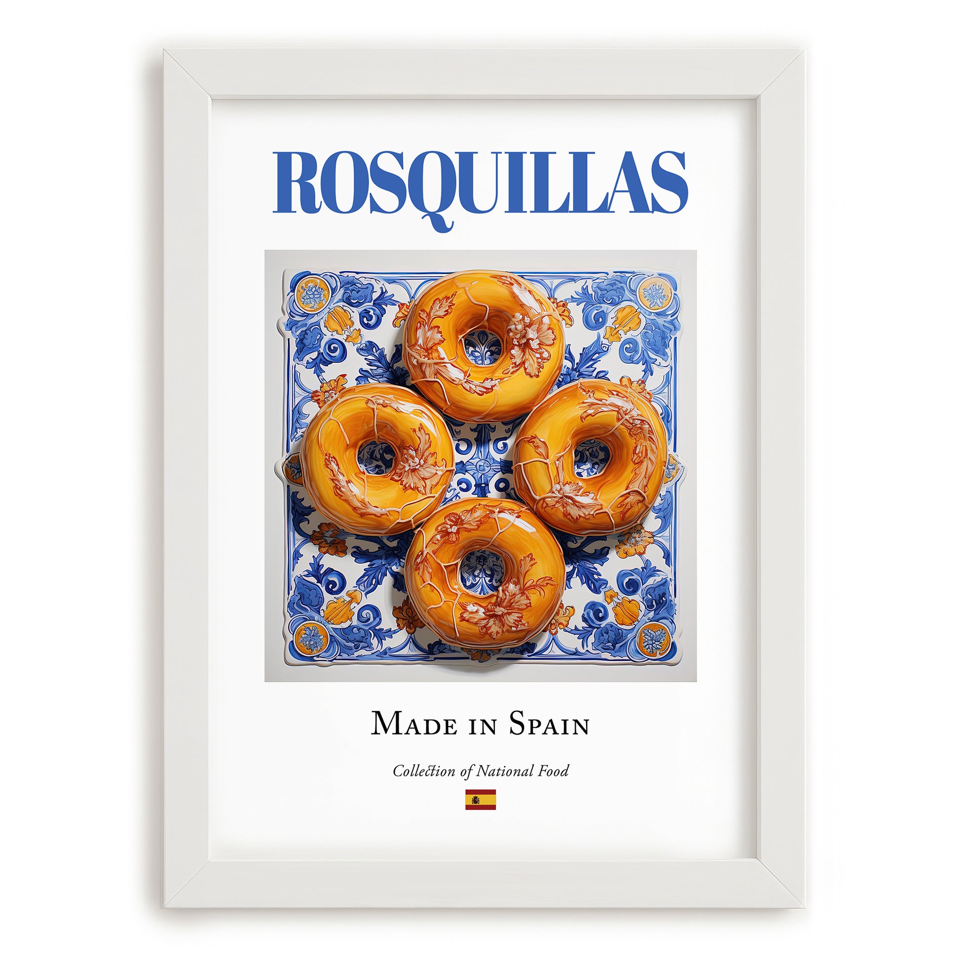 Rosquillas – Spanish Dessert Dish, Food Bar Painting, placed in minimal white frame