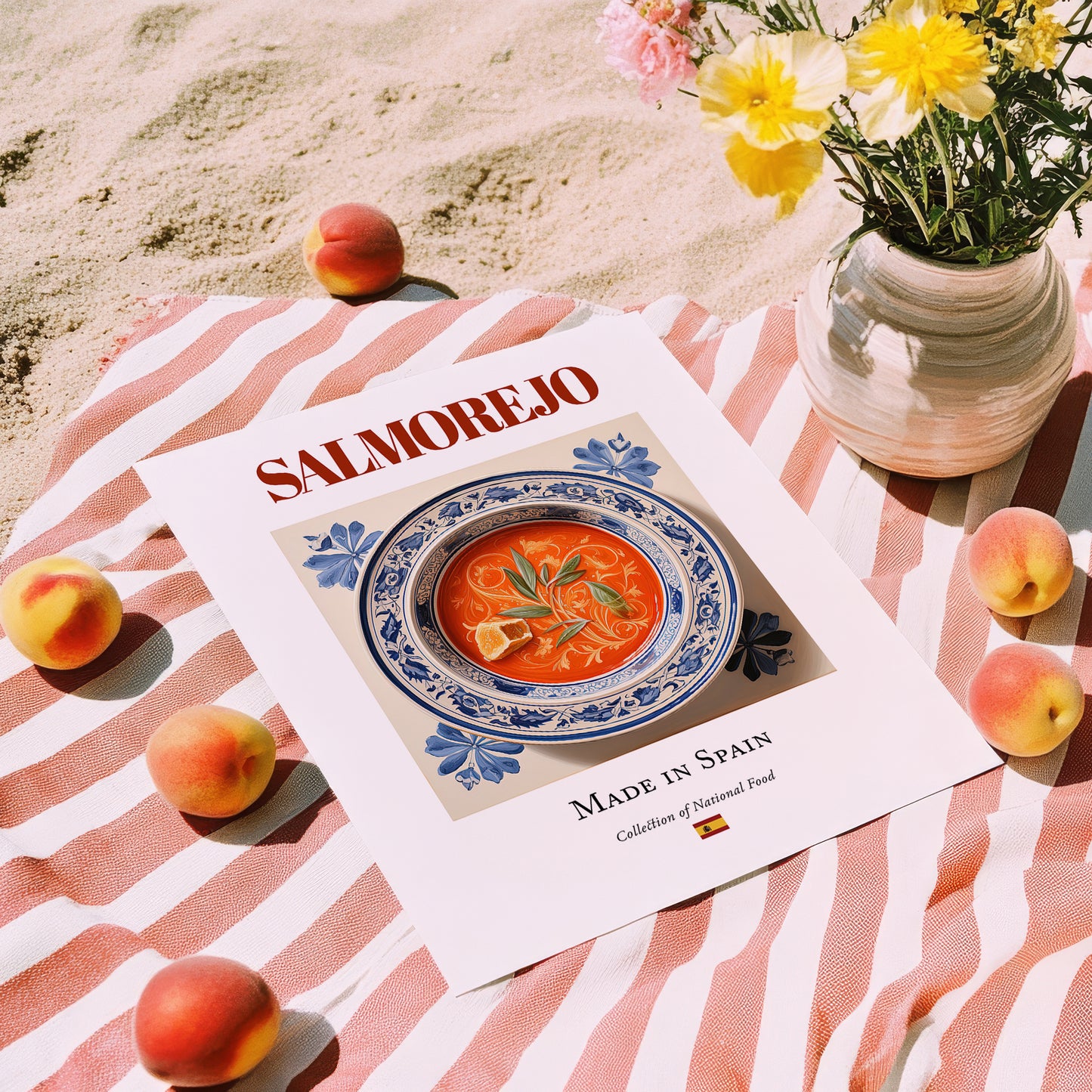 Salmorejo – Spanish Soup Dish, Bistro Still Life, unframed on coastal sand