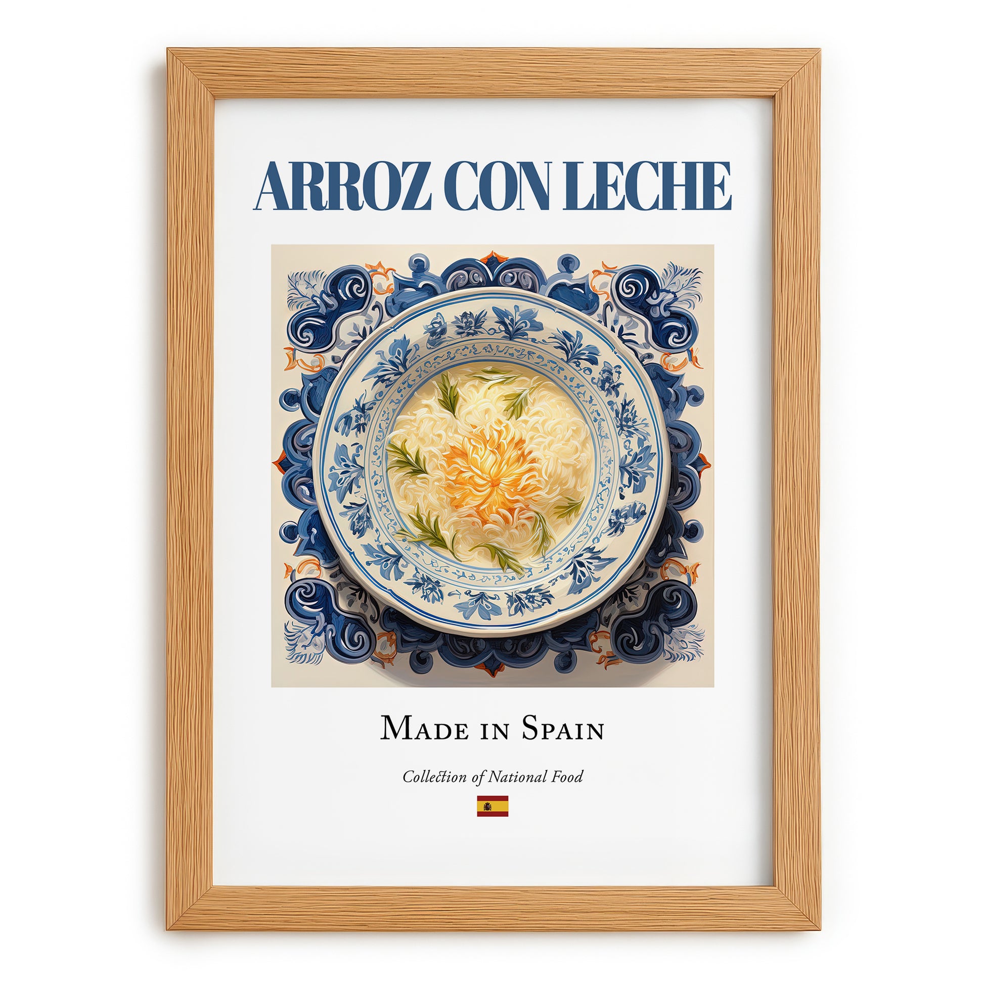 Arroz con leche – Spanish Dessert Dish, Food Bar Poster, set in oak frame