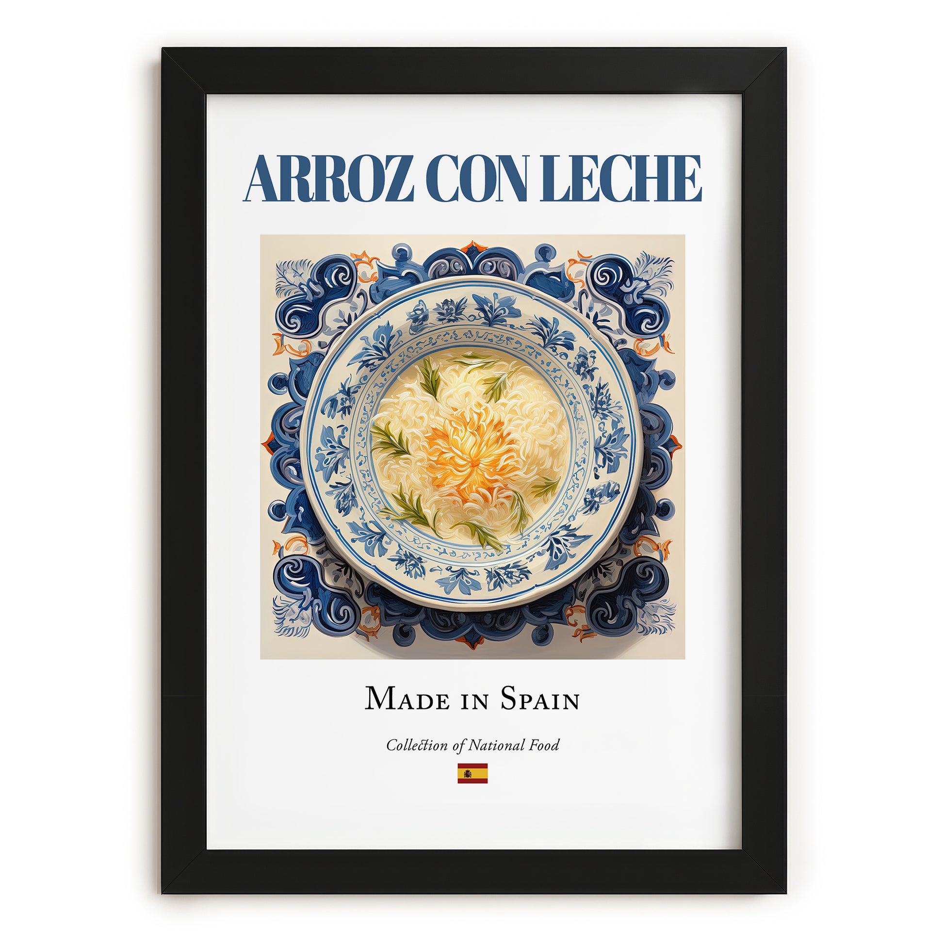 Arroz con leche – Spanish Dessert Dish, Food Bar Poster, in sleek black frame