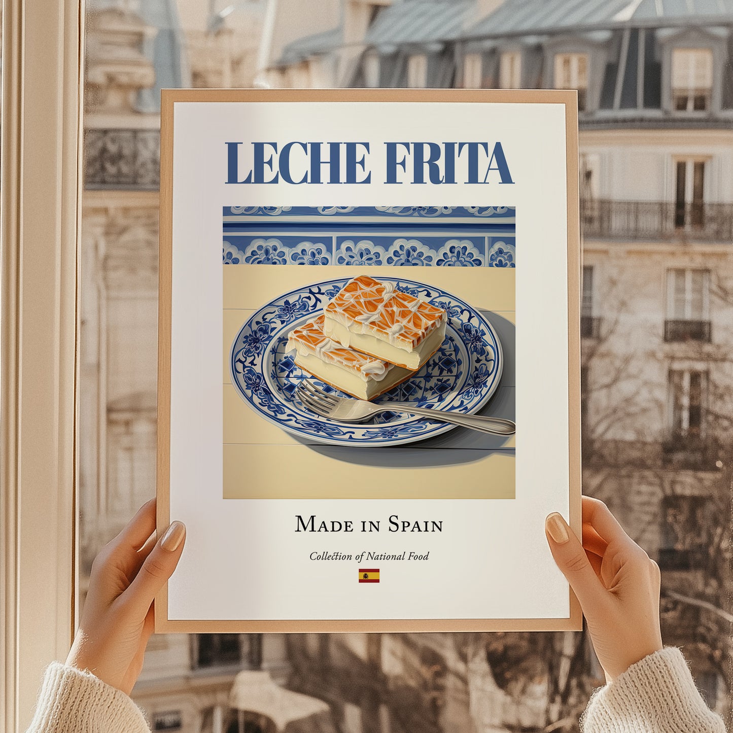 Leche frita – Spanish Dessert Dish, Farmhouse Kitchen Art, styled in a charming Paris street view