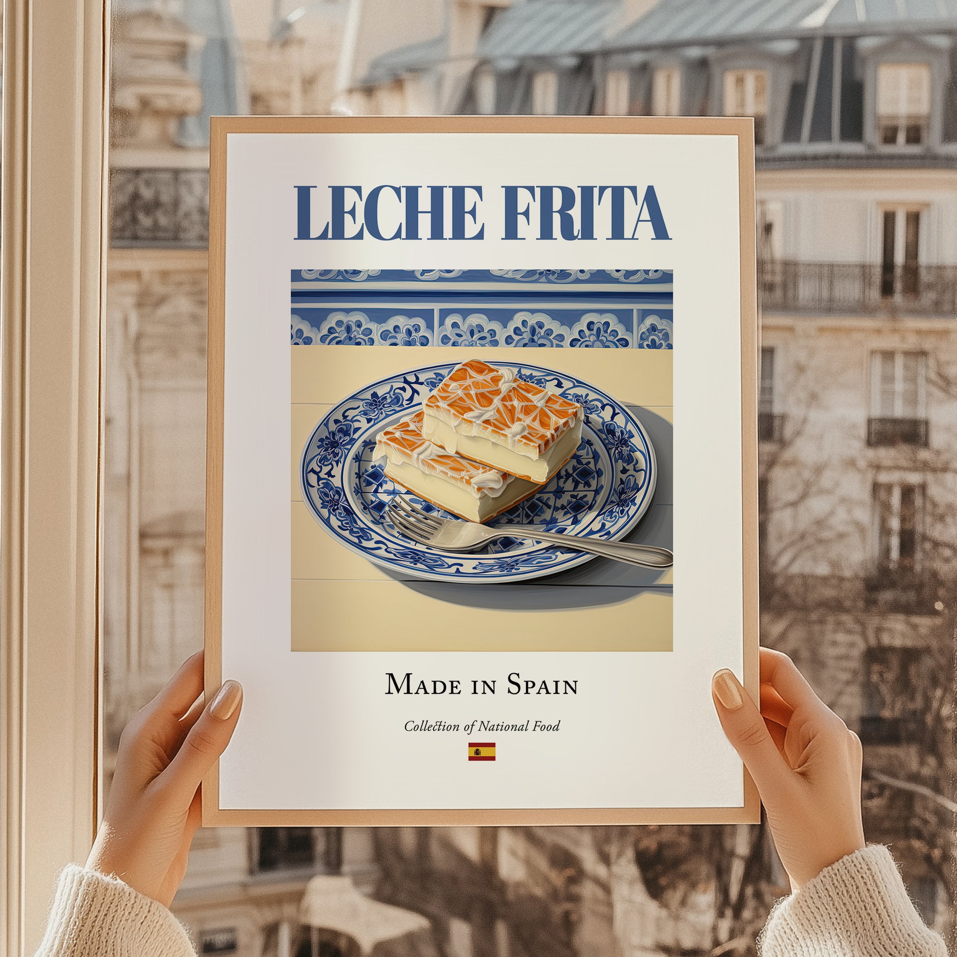 Leche frita – Spanish Dessert Dish, Farmhouse Kitchen Art, styled in a charming Paris street view