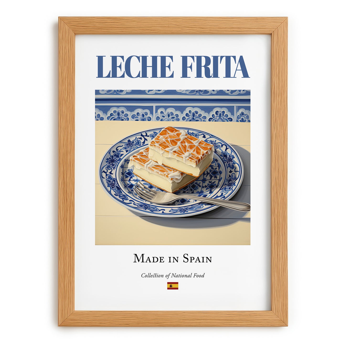 Leche frita – Spanish Dessert Dish, Farmhouse Kitchen Art, set in oak frame
