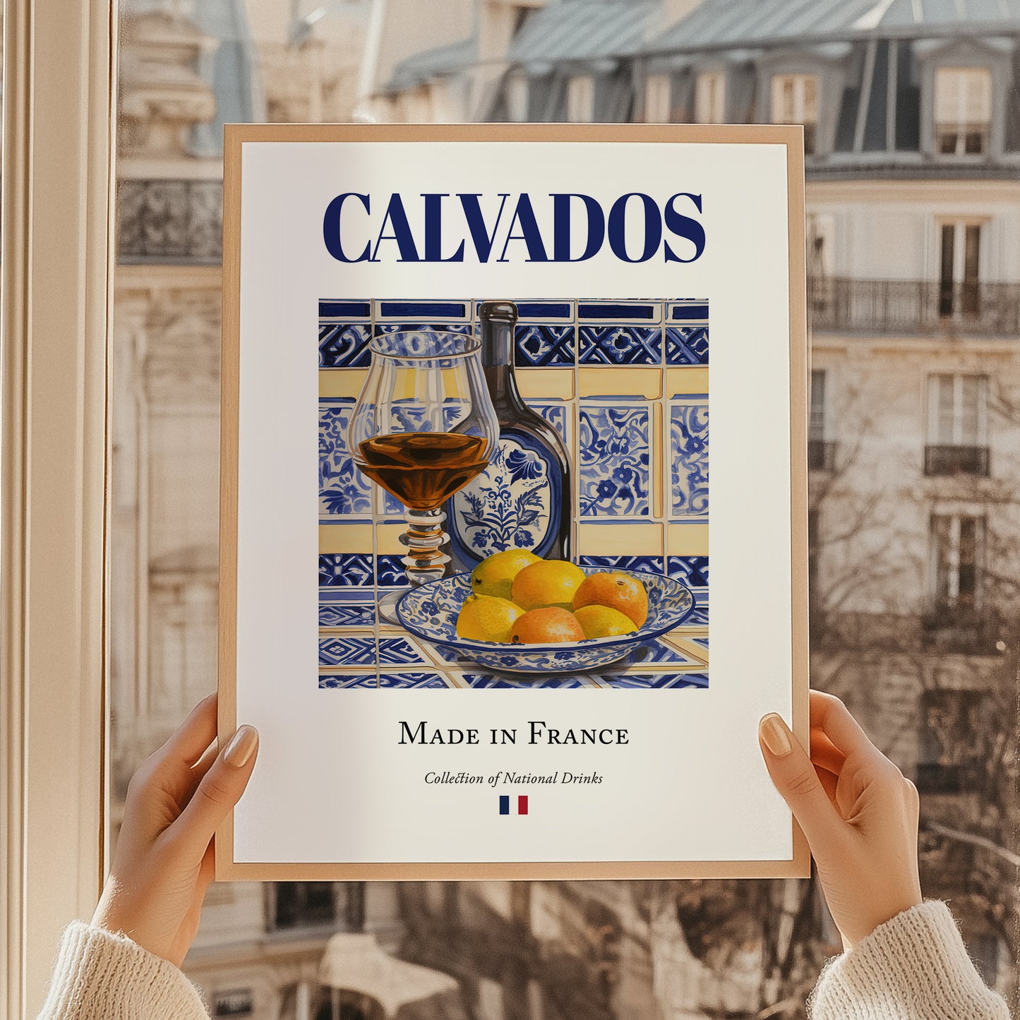 Calvados – French Spirit Drink, Beach Bar Art, styled in a charming Paris street view