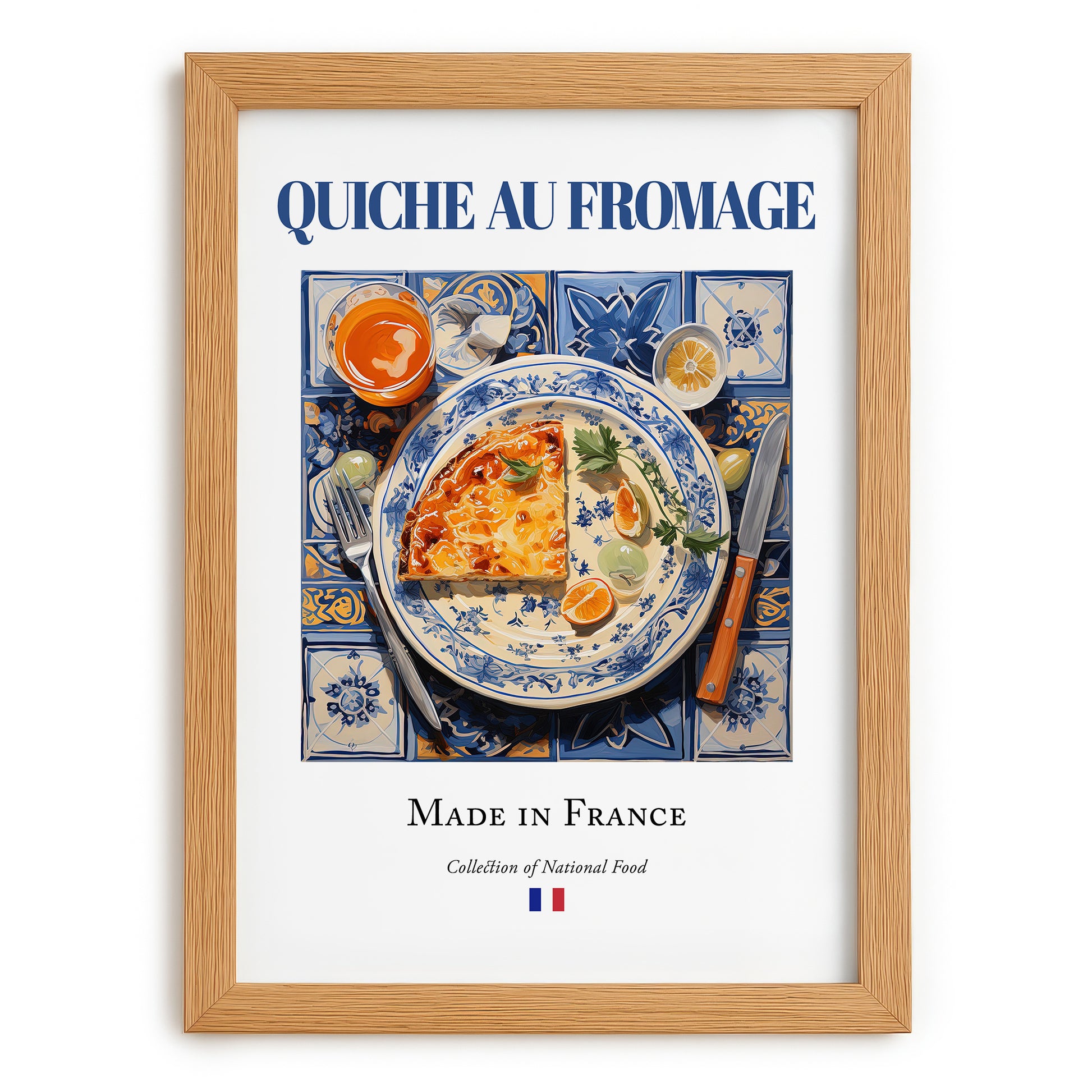 Quiche au fromage – French Dish, Bistro Painting, set in oak frame