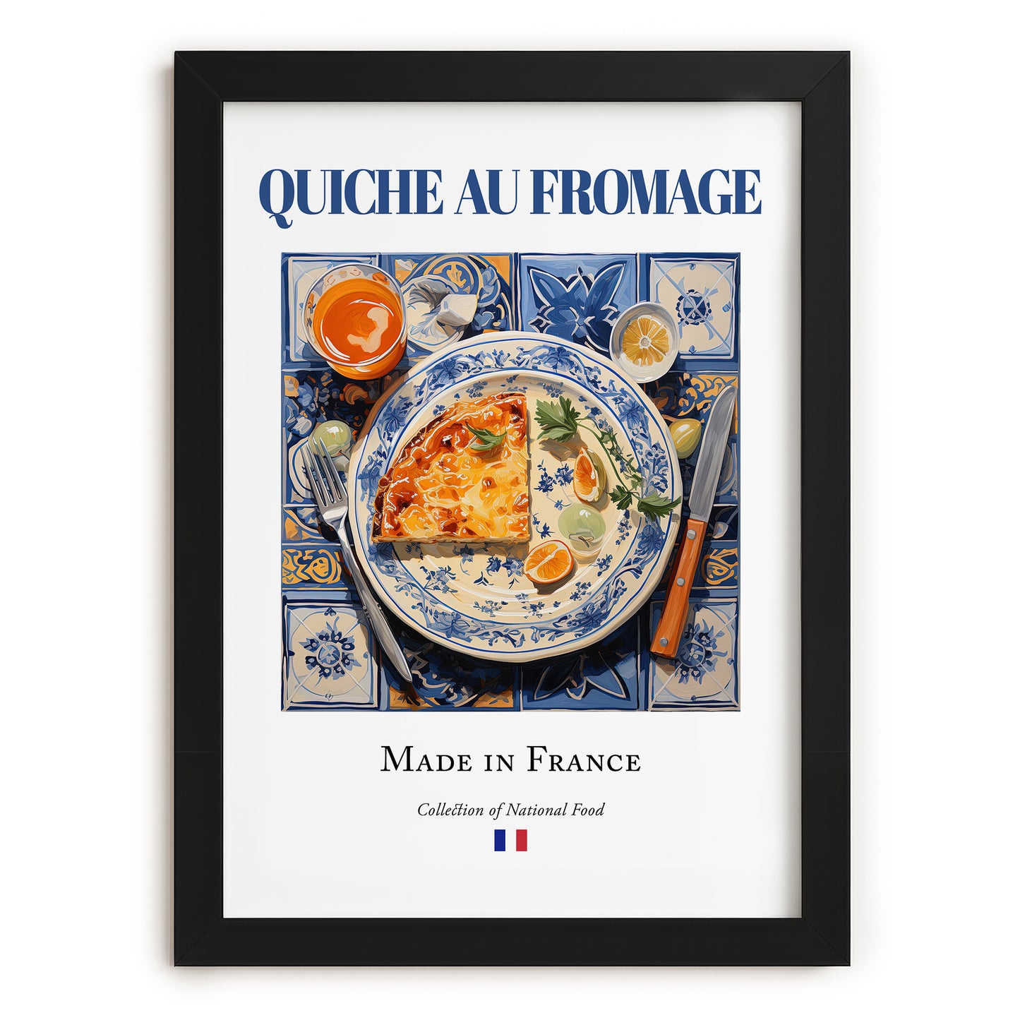 Quiche au fromage – French Dish, Bistro Painting, in sleek black frame