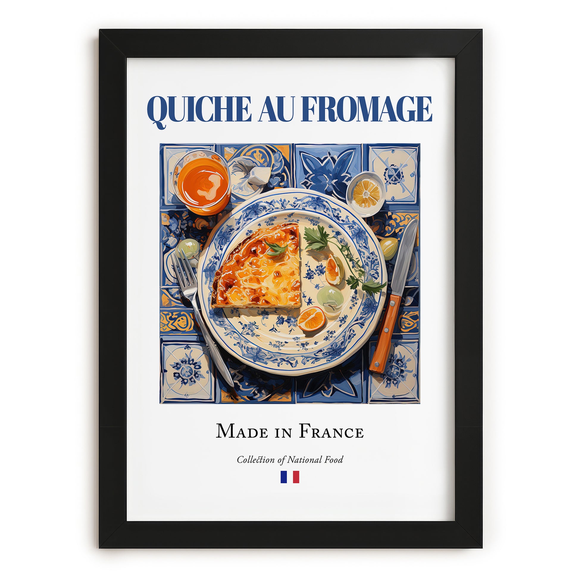 Quiche au fromage – French Dish, Bistro Painting, in sleek black frame