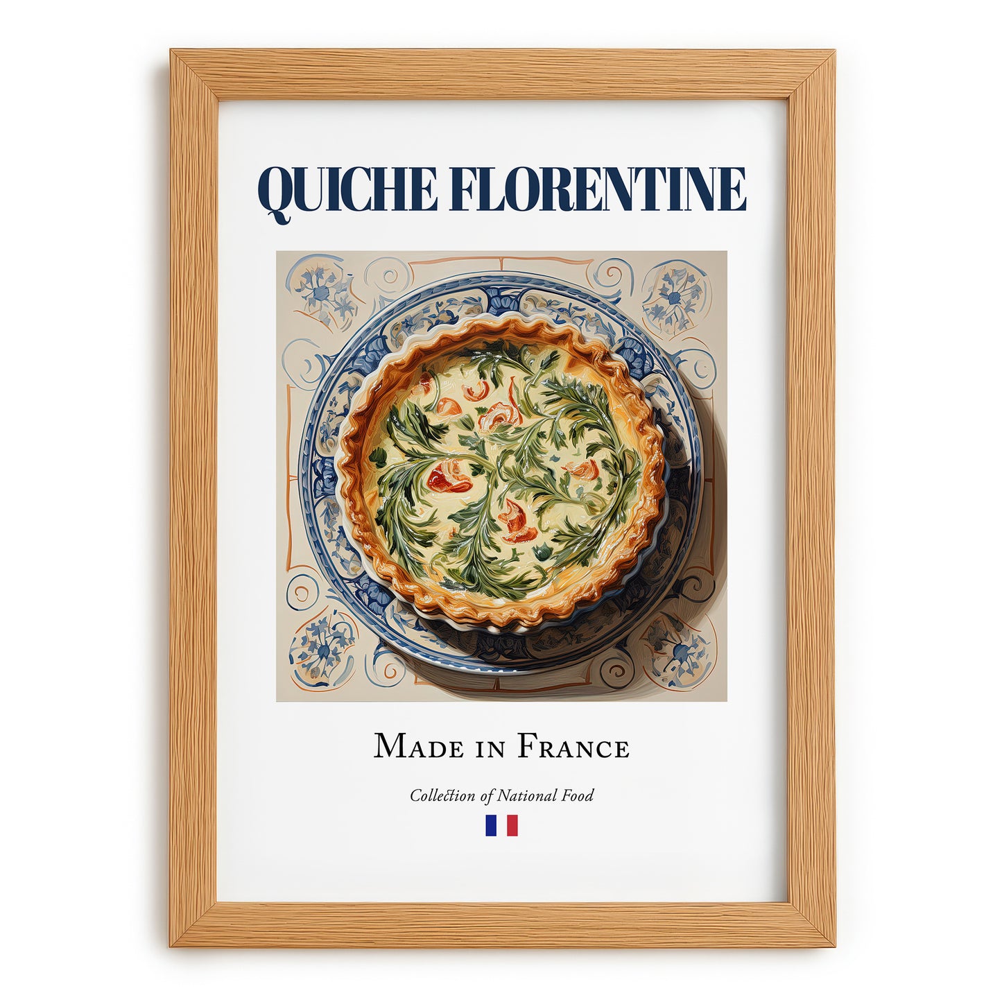 Quiche Florentine – French Dish, Tavern Still Life, set in oak frame