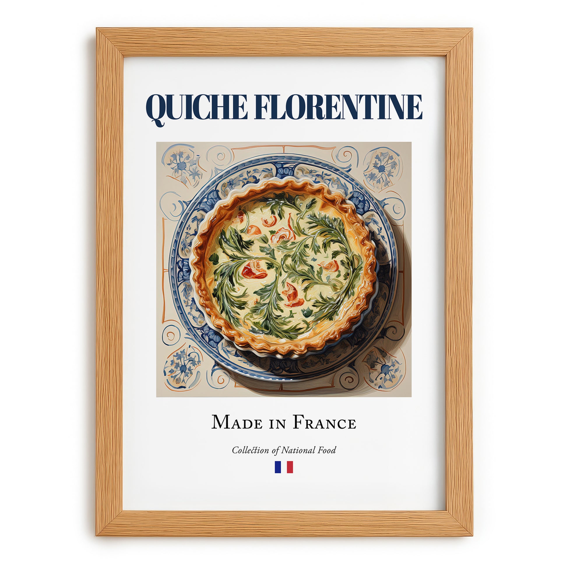 Quiche Florentine – French Dish, Tavern Still Life, set in oak frame