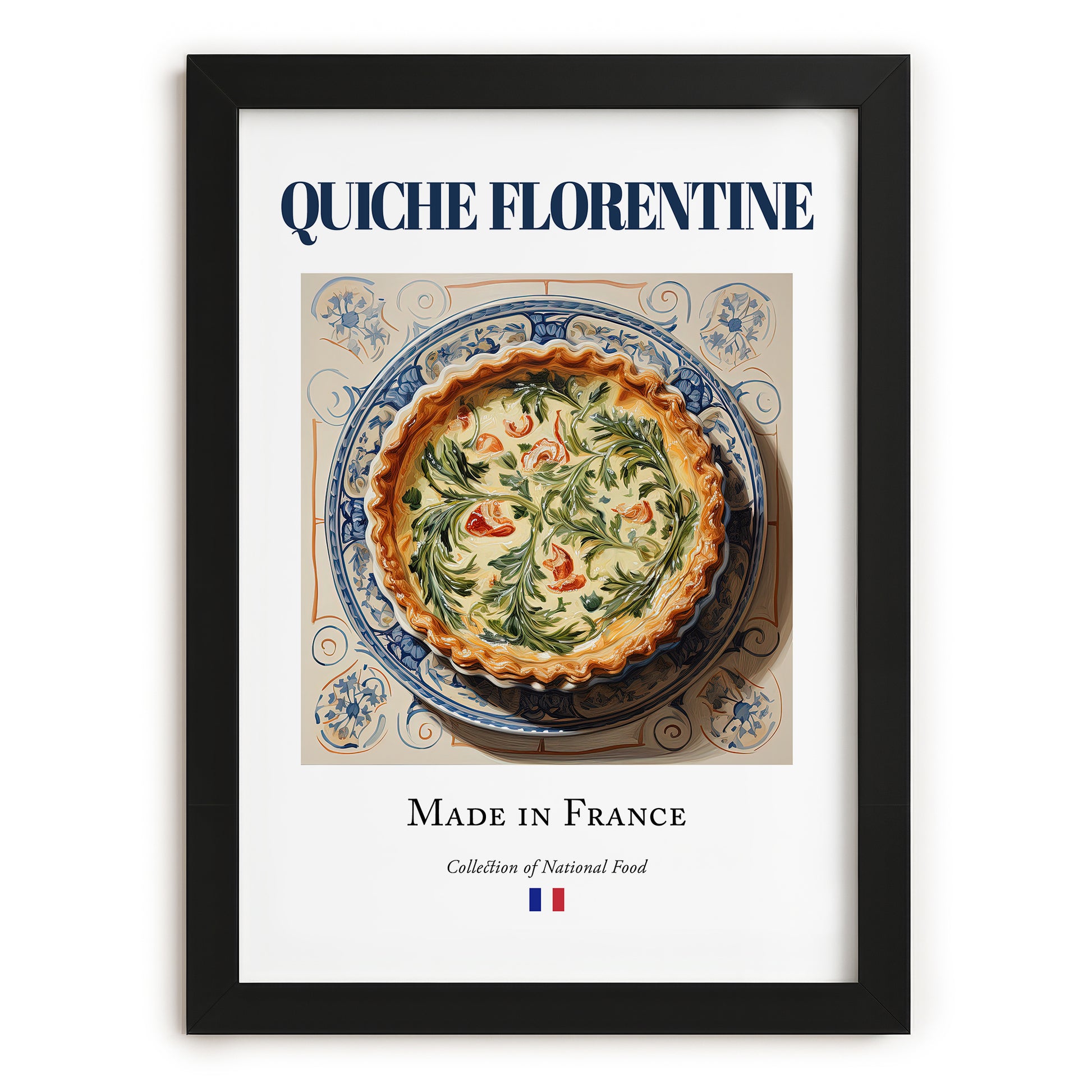 Quiche Florentine – French Dish, Tavern Still Life, in sleek black frame