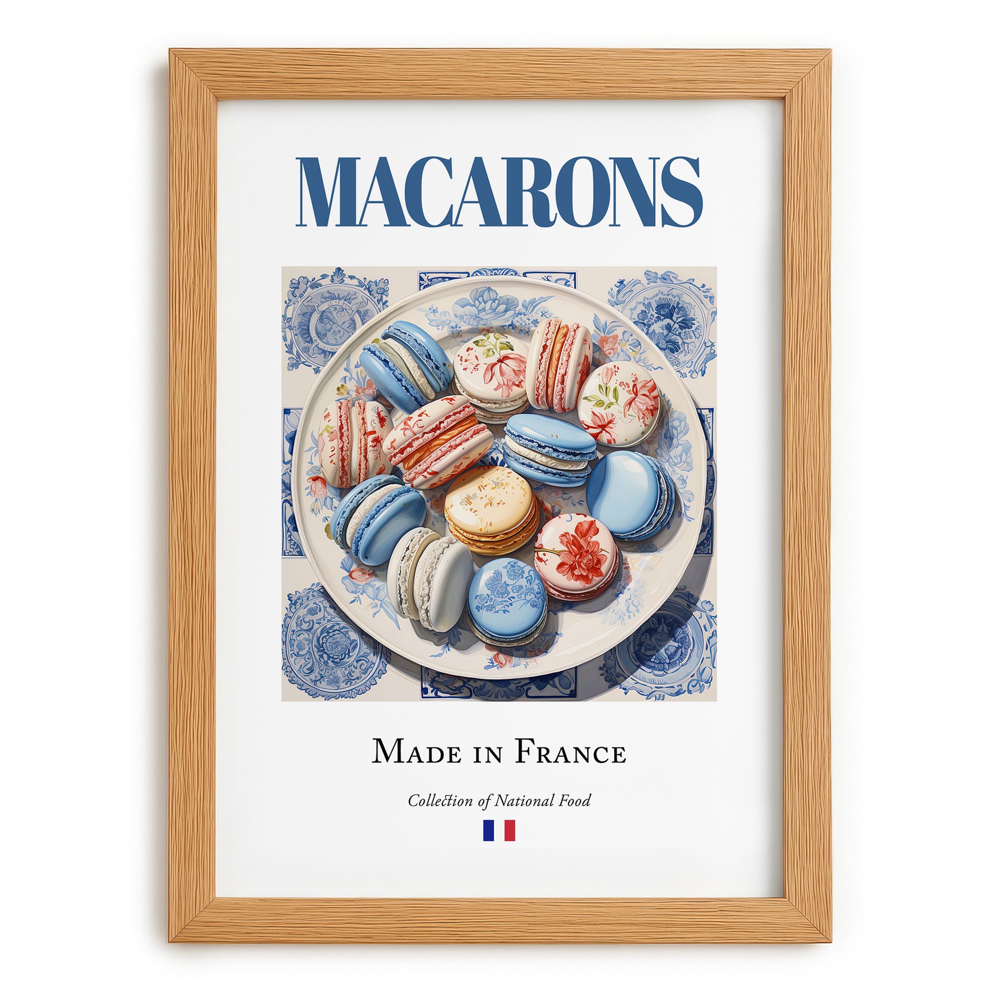 Macarons – French Dessert Dish, Fine Dining Restaurant Wall Art, set in oak frame